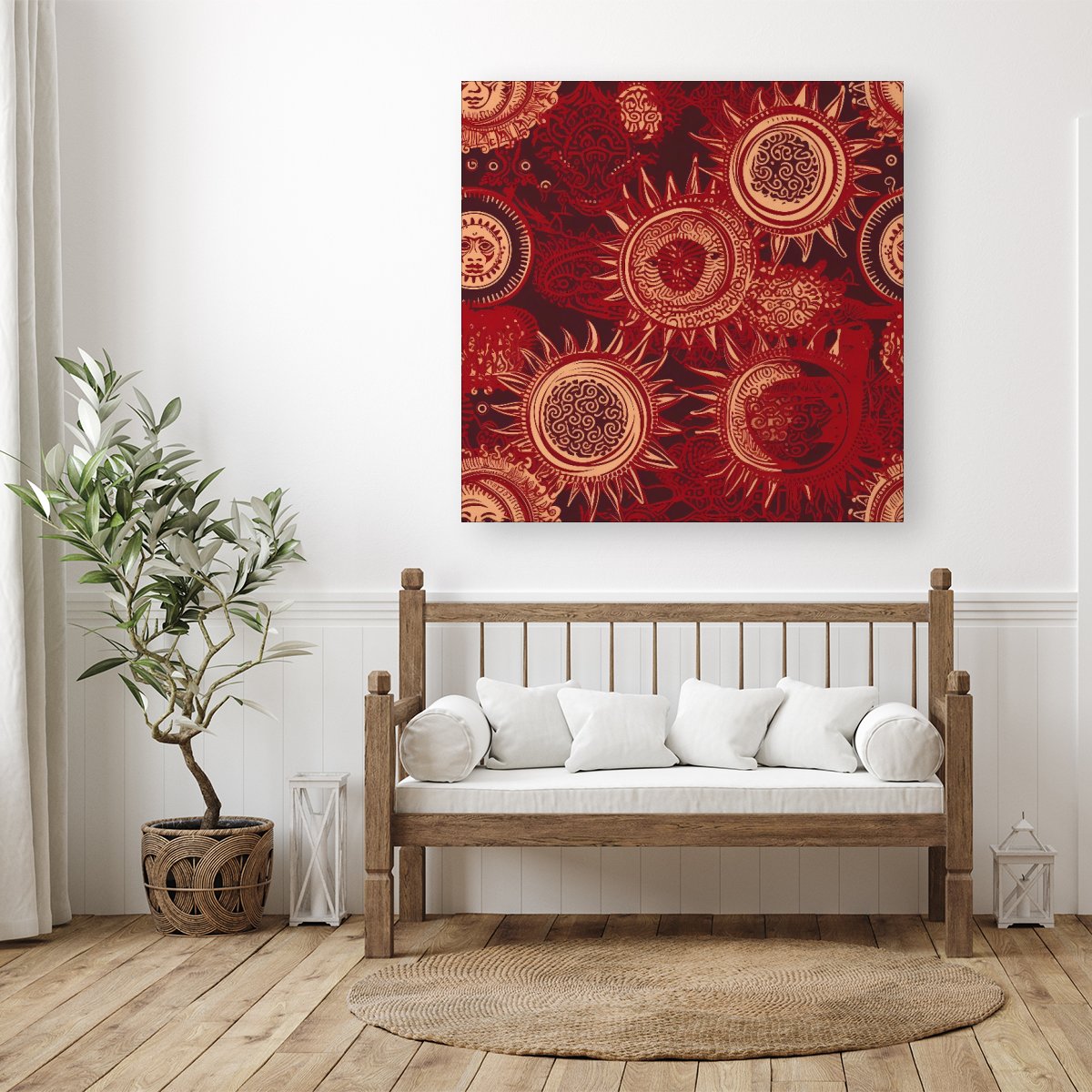 Abstract Red Moon and Sun Canvas