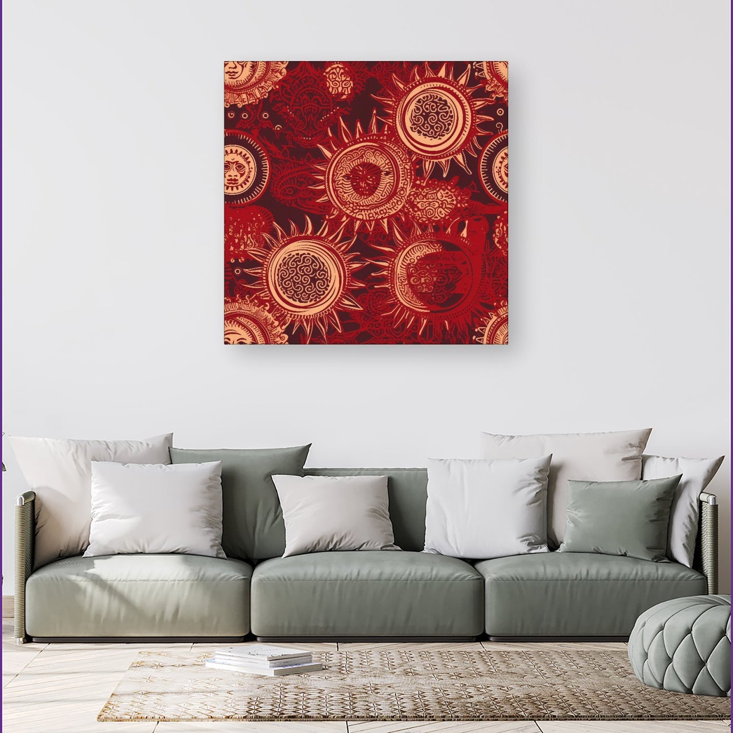 Abstract Red Moon and Sun Canvas
