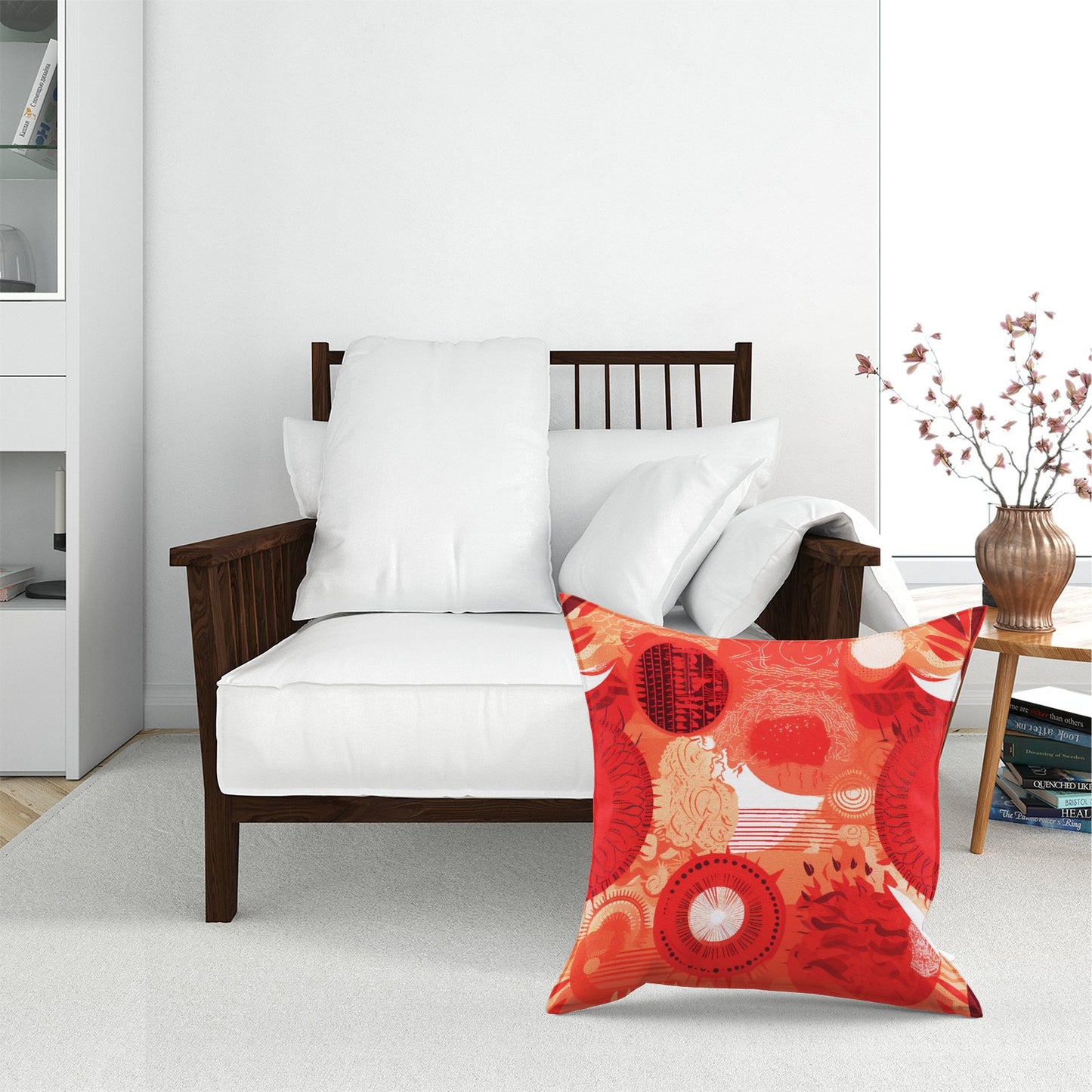 Abstract Red Sun Pattern Floor Cushion