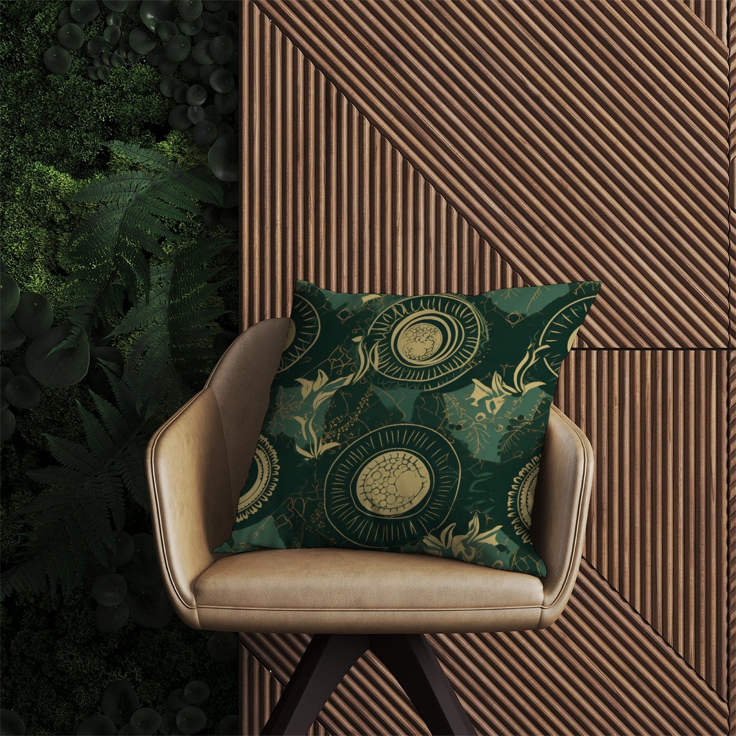 Abstract Green Gold Moon Pattern Outdoor Cushion