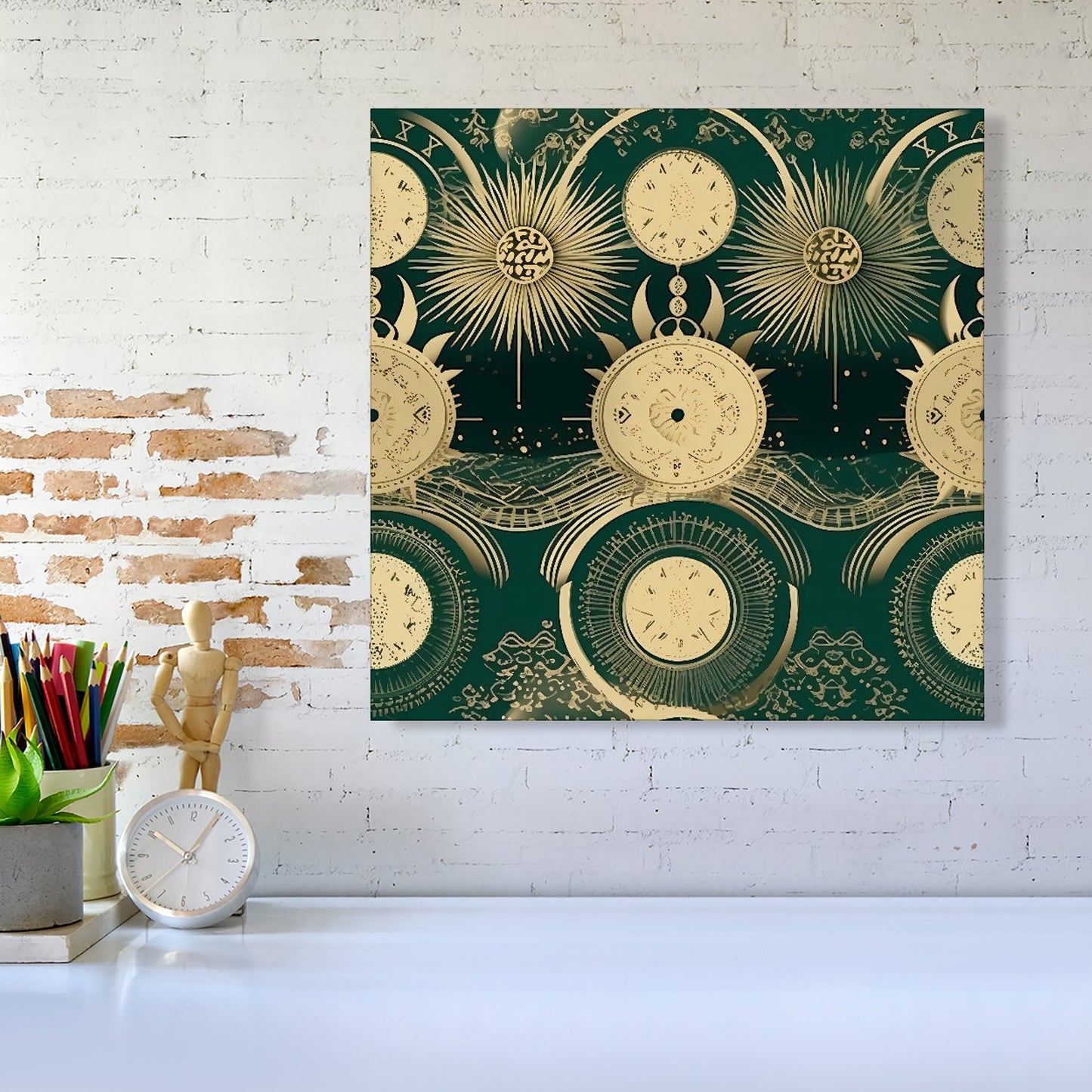 Green Moon and Sun Abstract Pattern Canvas