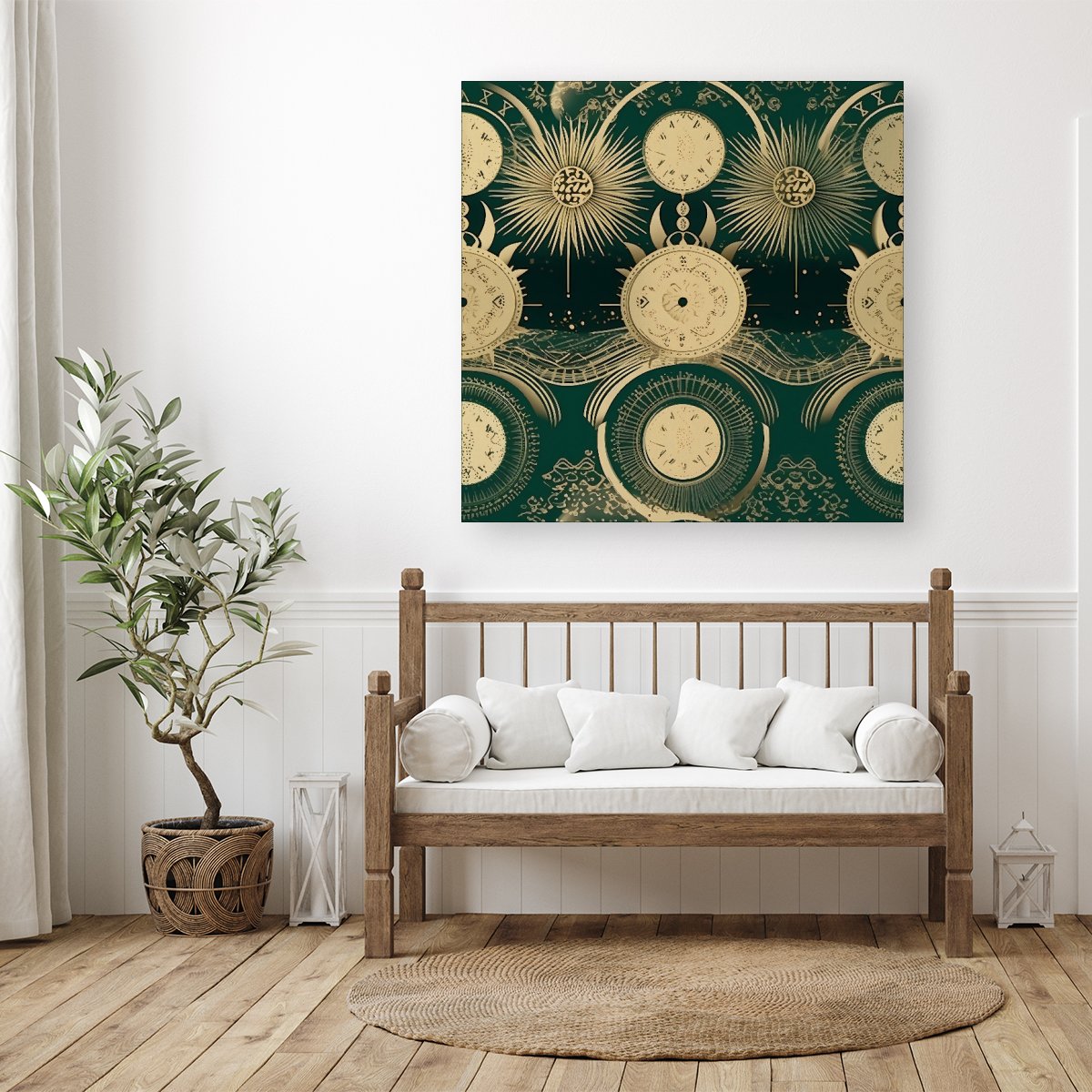 Green Moon and Sun Abstract Pattern Canvas