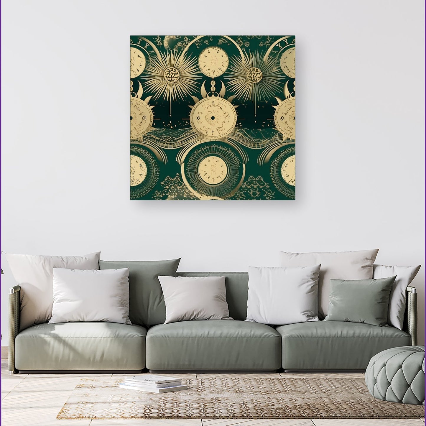 Green Moon and Sun Abstract Pattern Canvas