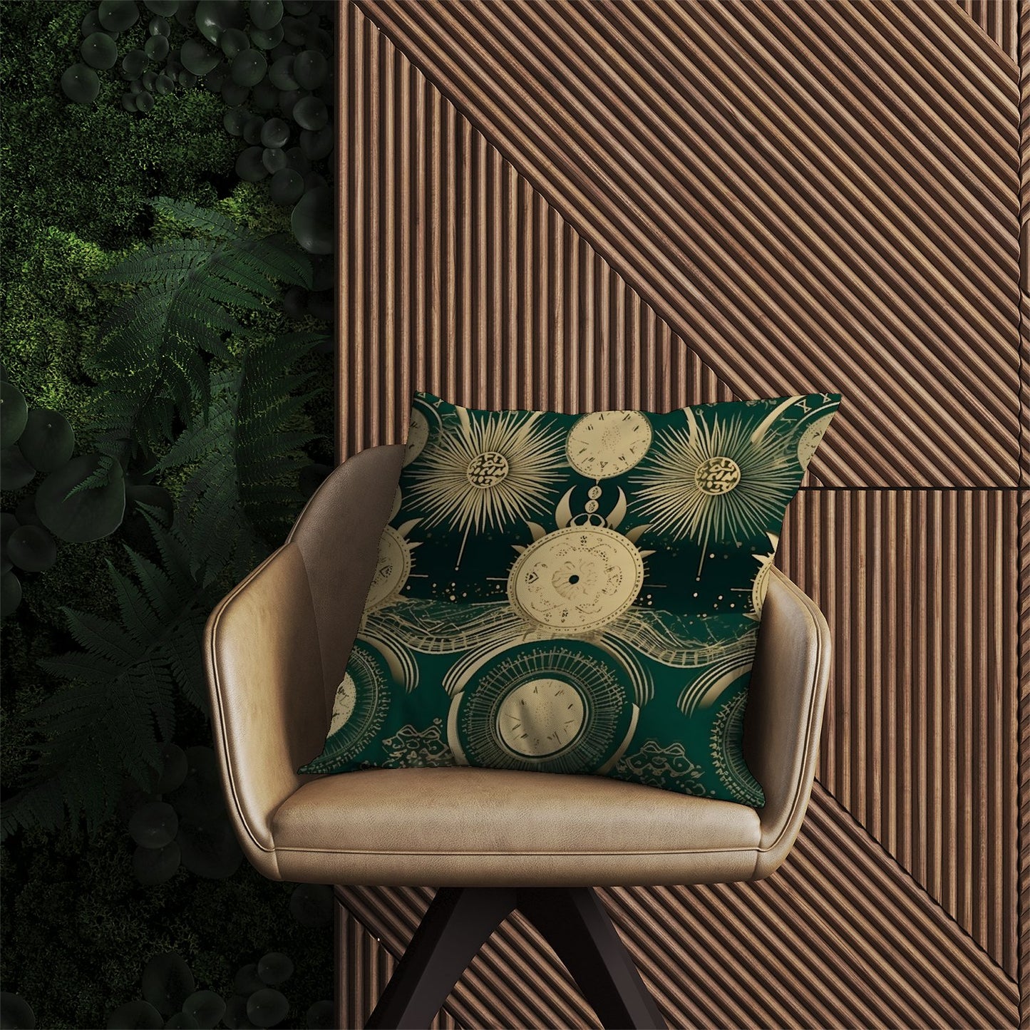 Green Moon and Sun Abstract Pattern Outdoor Cushion