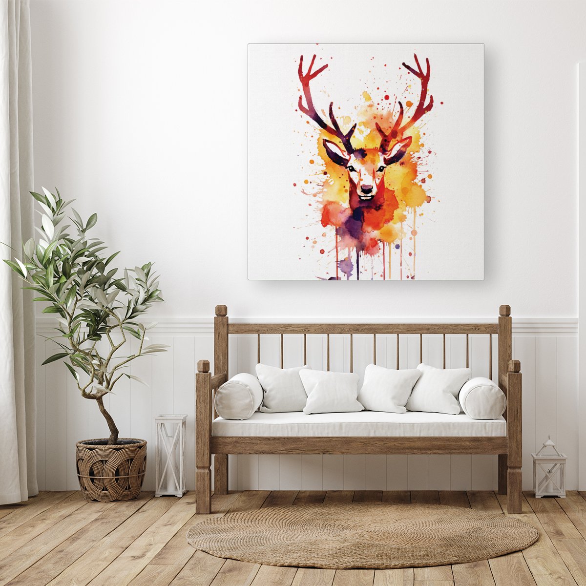 Watercolour Stag Face Canvas