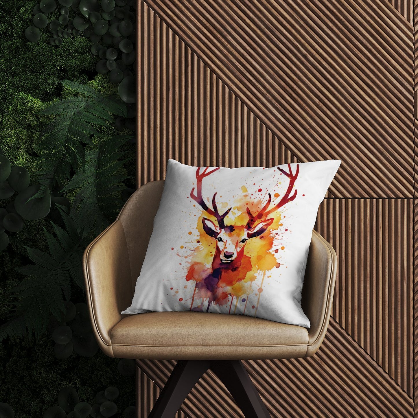 Watercolour Stag Face Outdoor Cushion