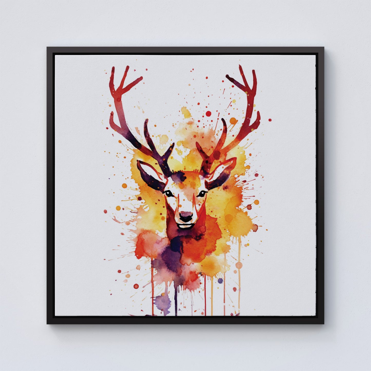 Watercolour Stag Face Framed Canvas