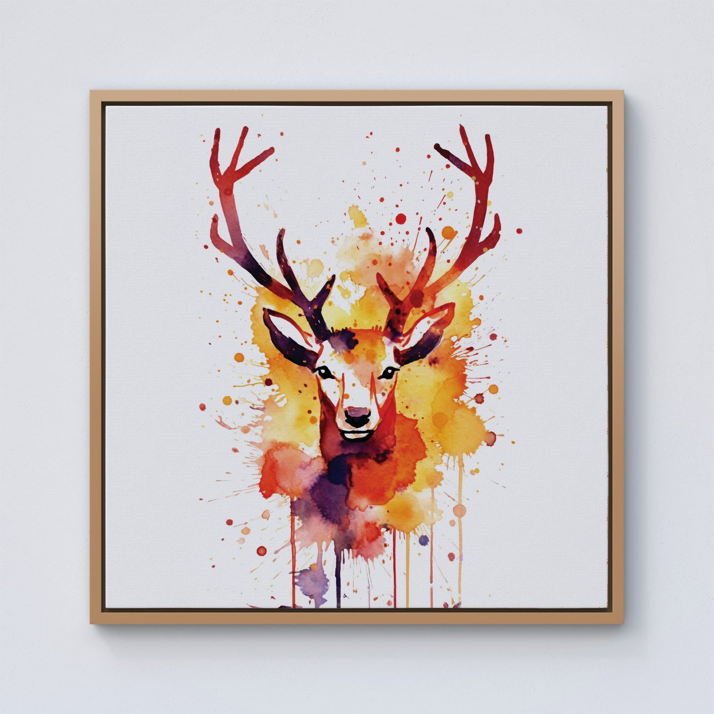 Watercolour Stag Face Framed Canvas