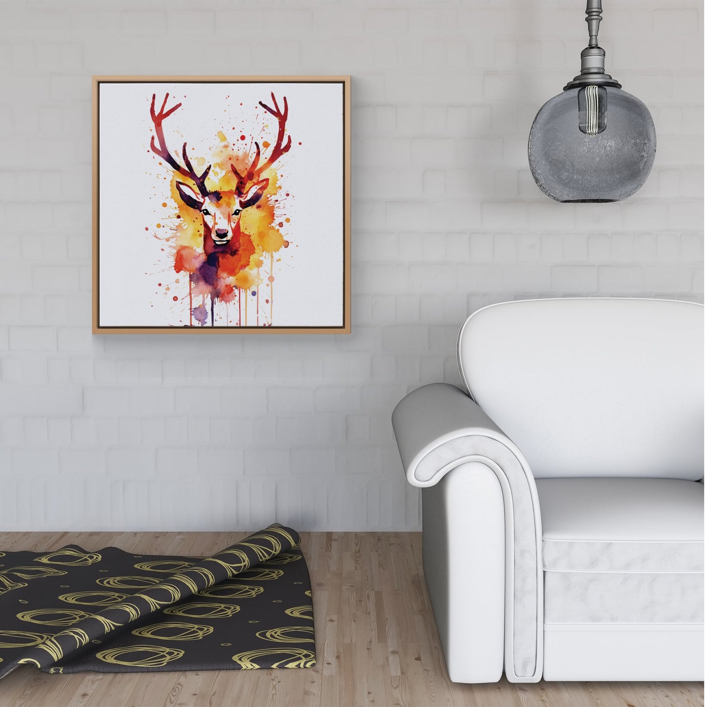 Watercolour Stag Face Framed Canvas
