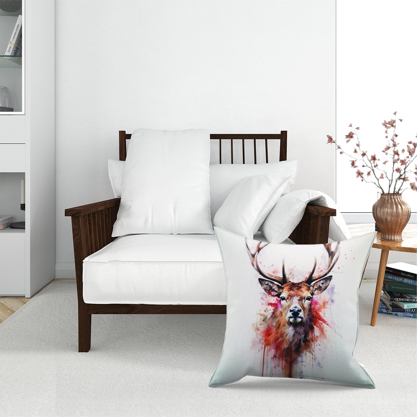 Watercolour Splashart Stag Face Floor Cushion
