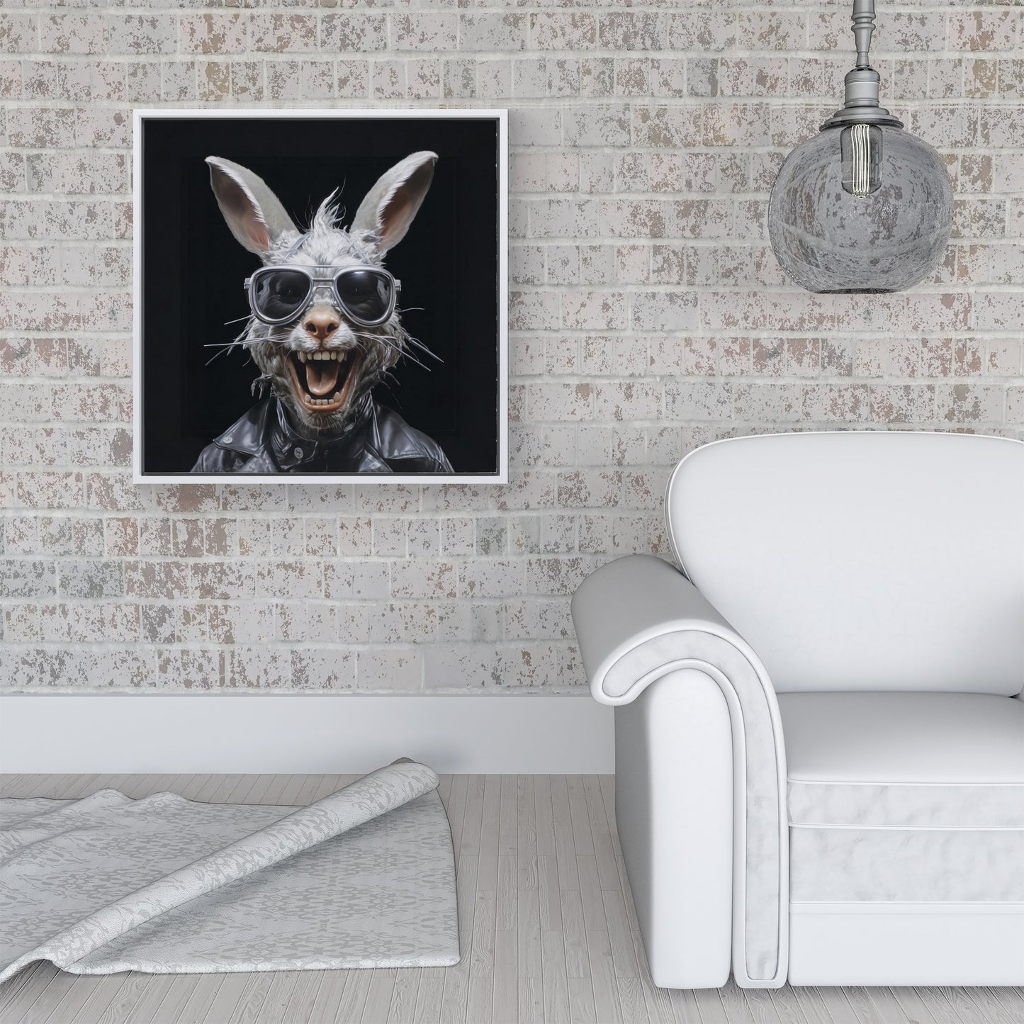 Funky Rabbit Face Framed Canvas