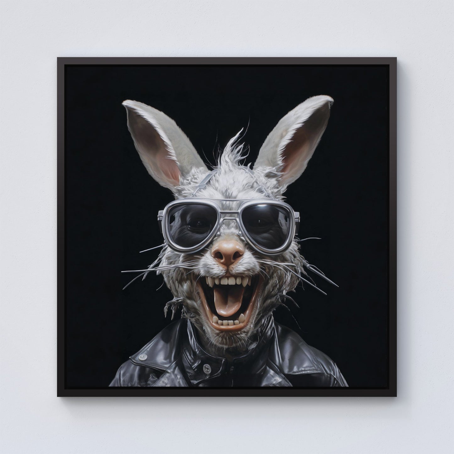 Funky Rabbit Face Framed Canvas