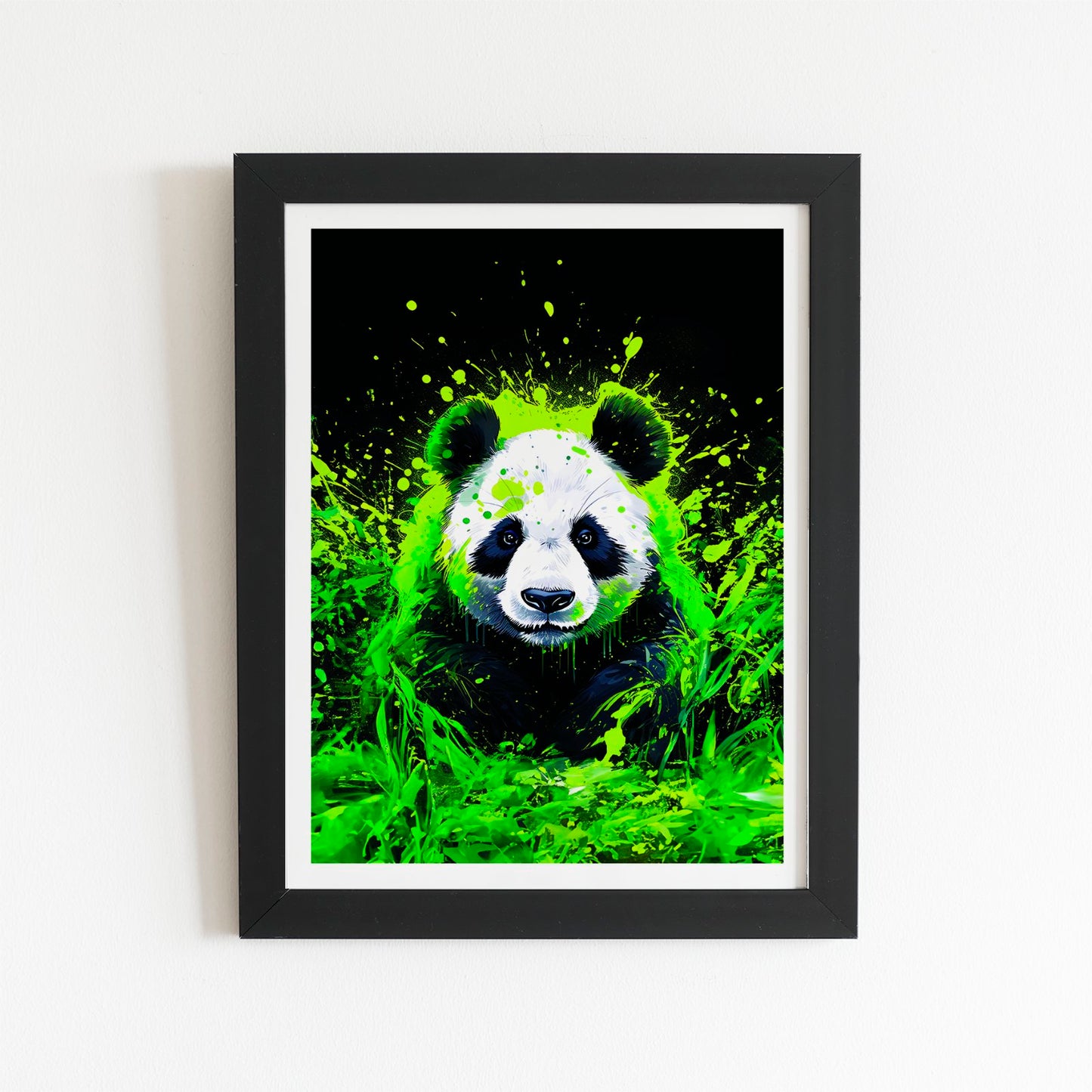 Green Splashart Panda Face Art Prints