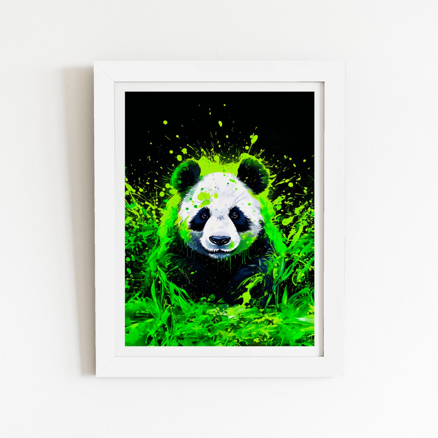 Green Splashart Panda Face Art Prints