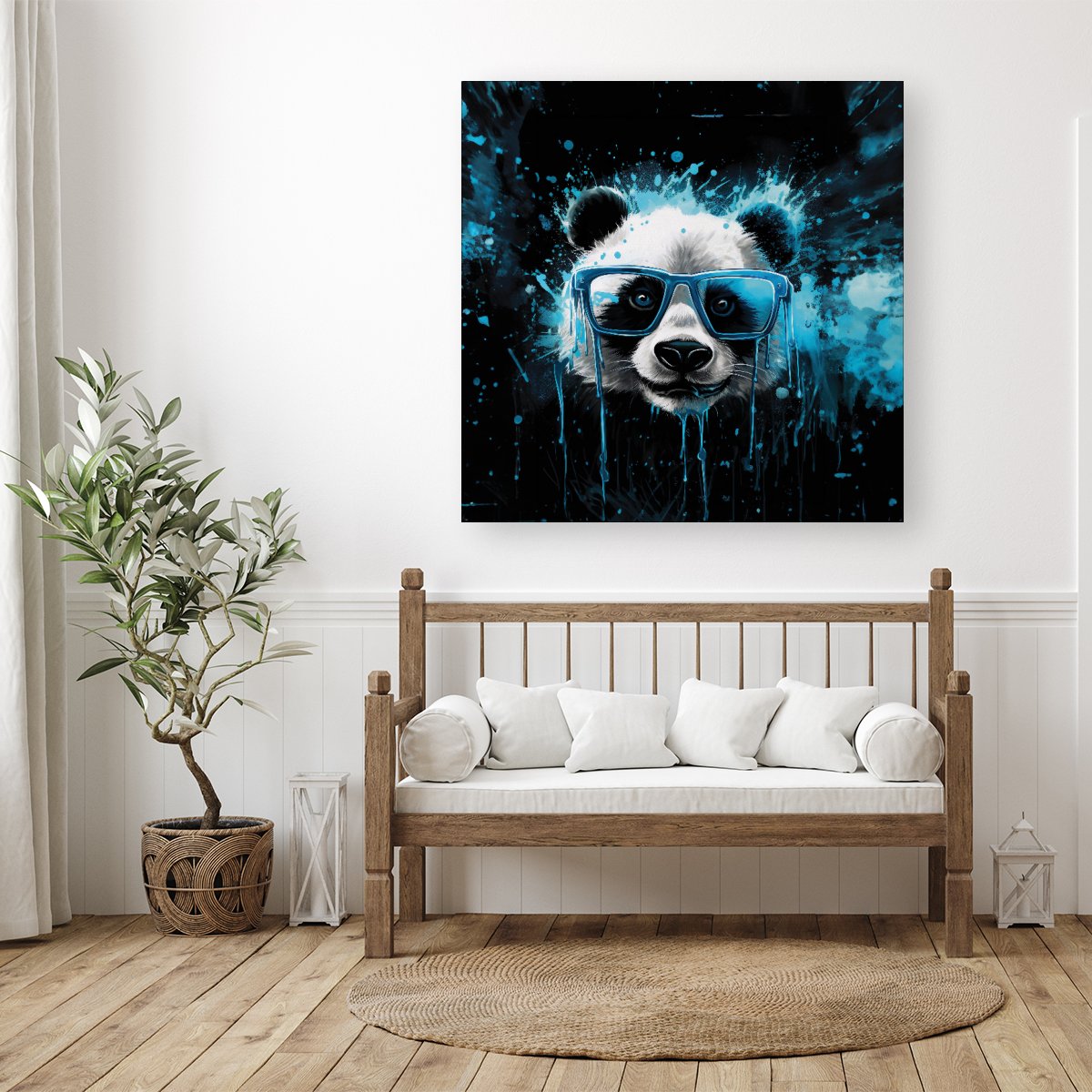 Blue Splashart Panda Face Canvas
