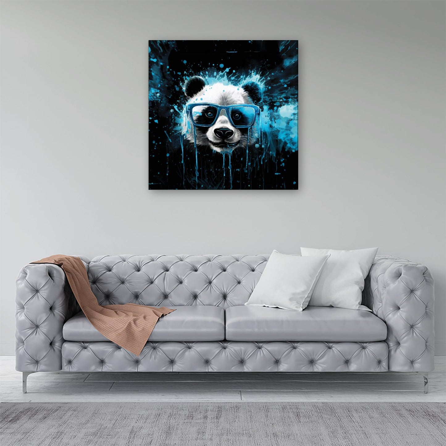 Blue Splashart Panda Face Canvas