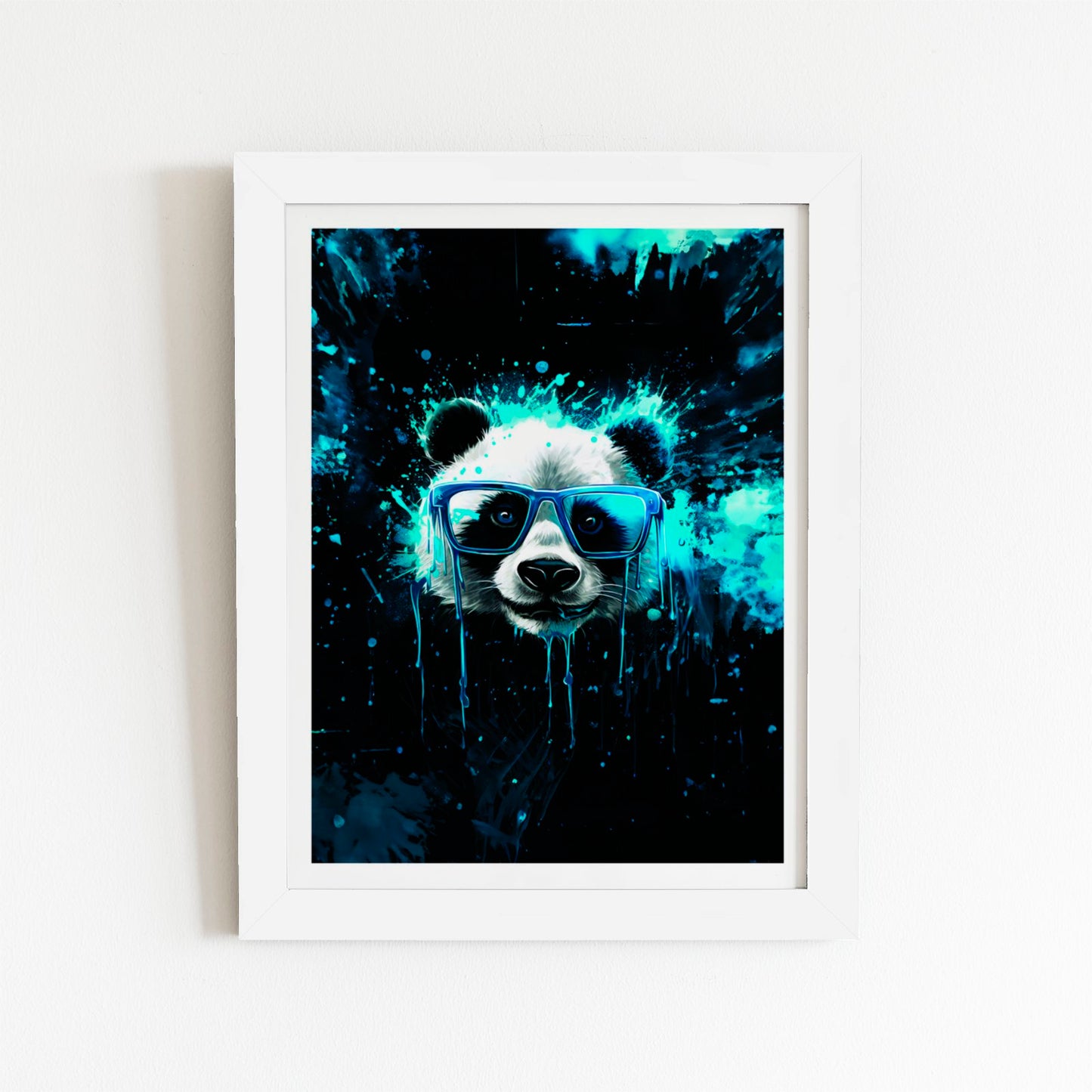 Blue Splashart Panda Face Art Prints