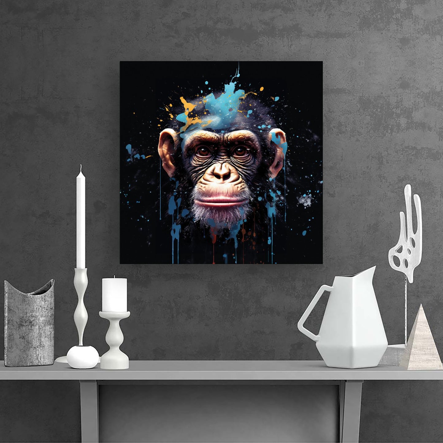 Monkey Face Splashart with Blue Canvas