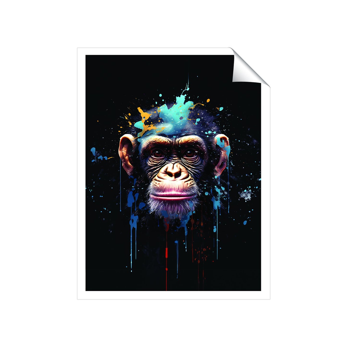 Monkey Face Splashart with Blue Art Prints