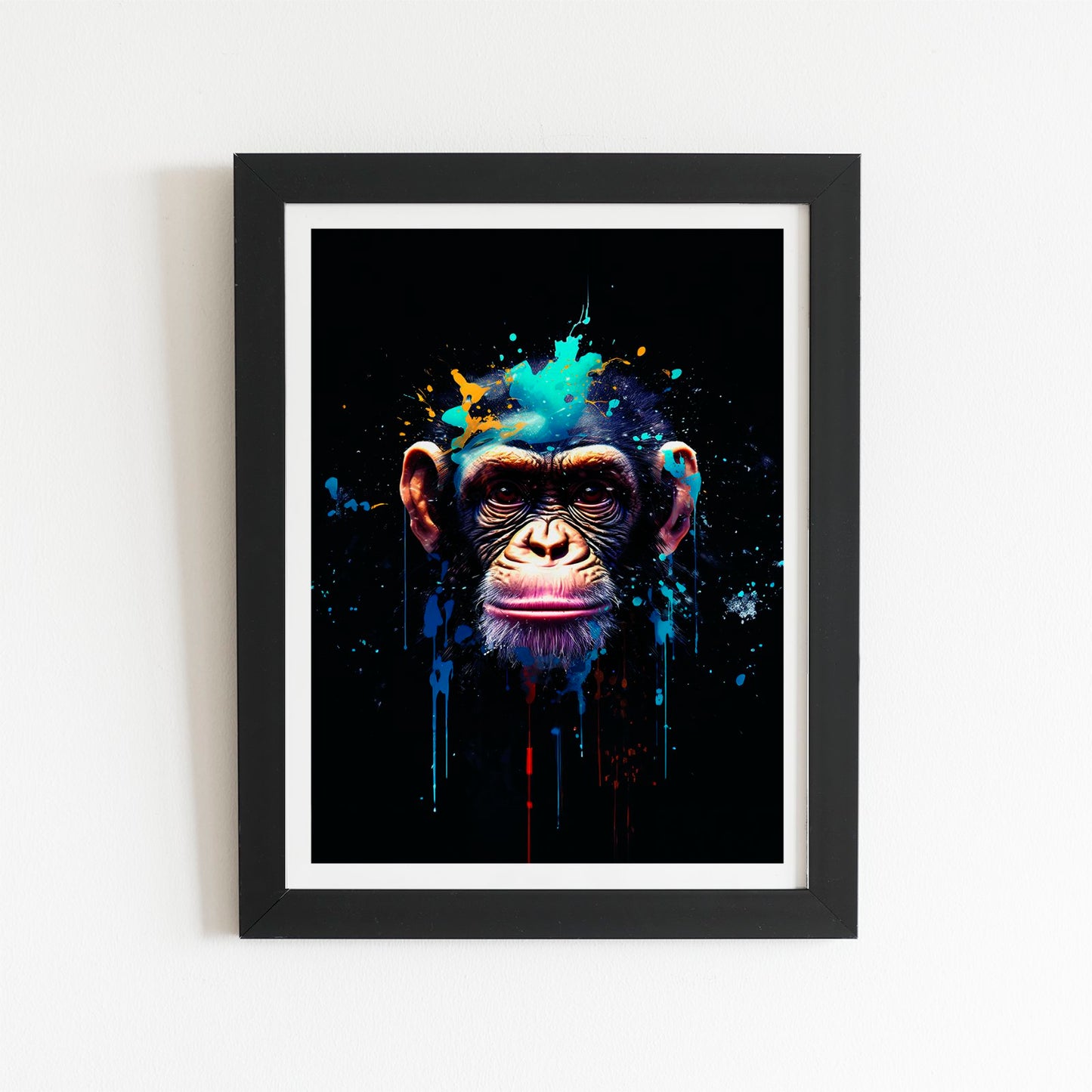 Monkey Face Splashart with Blue Art Prints