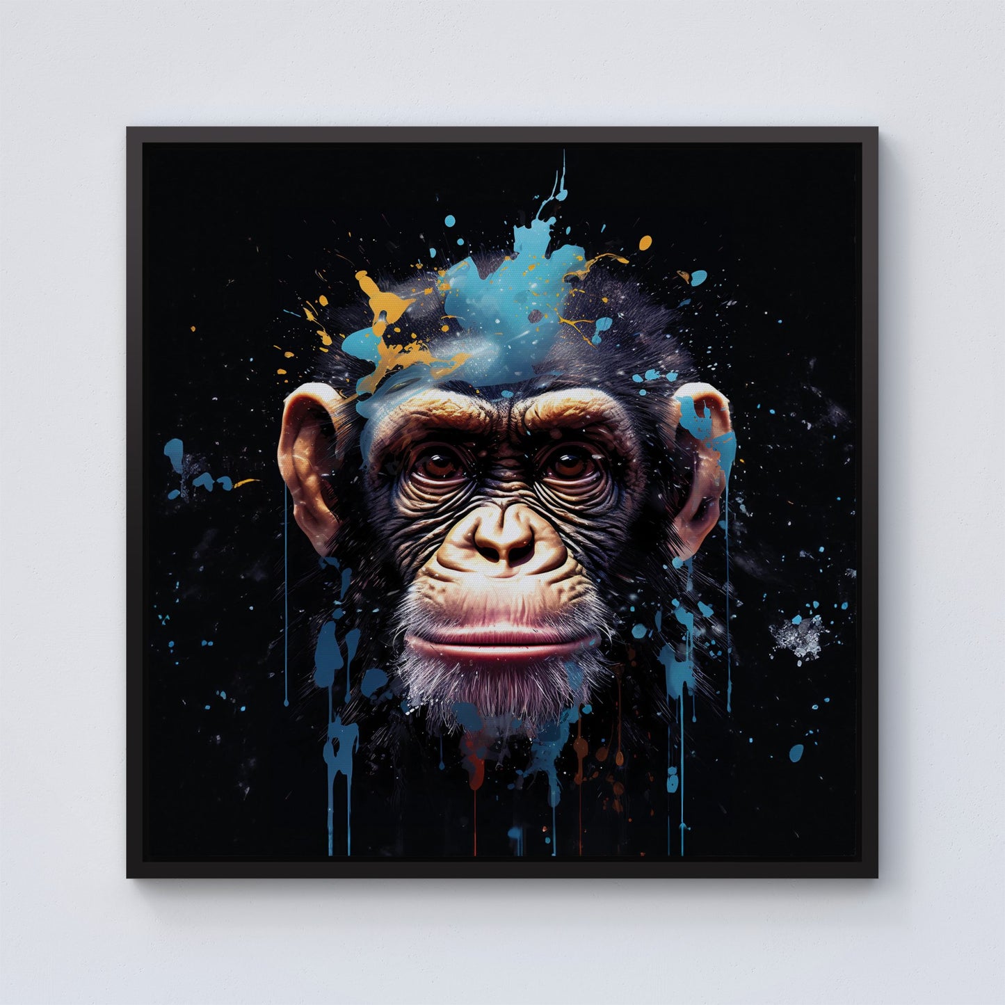 Monkey Face Splashart with Blue Framed Canvas