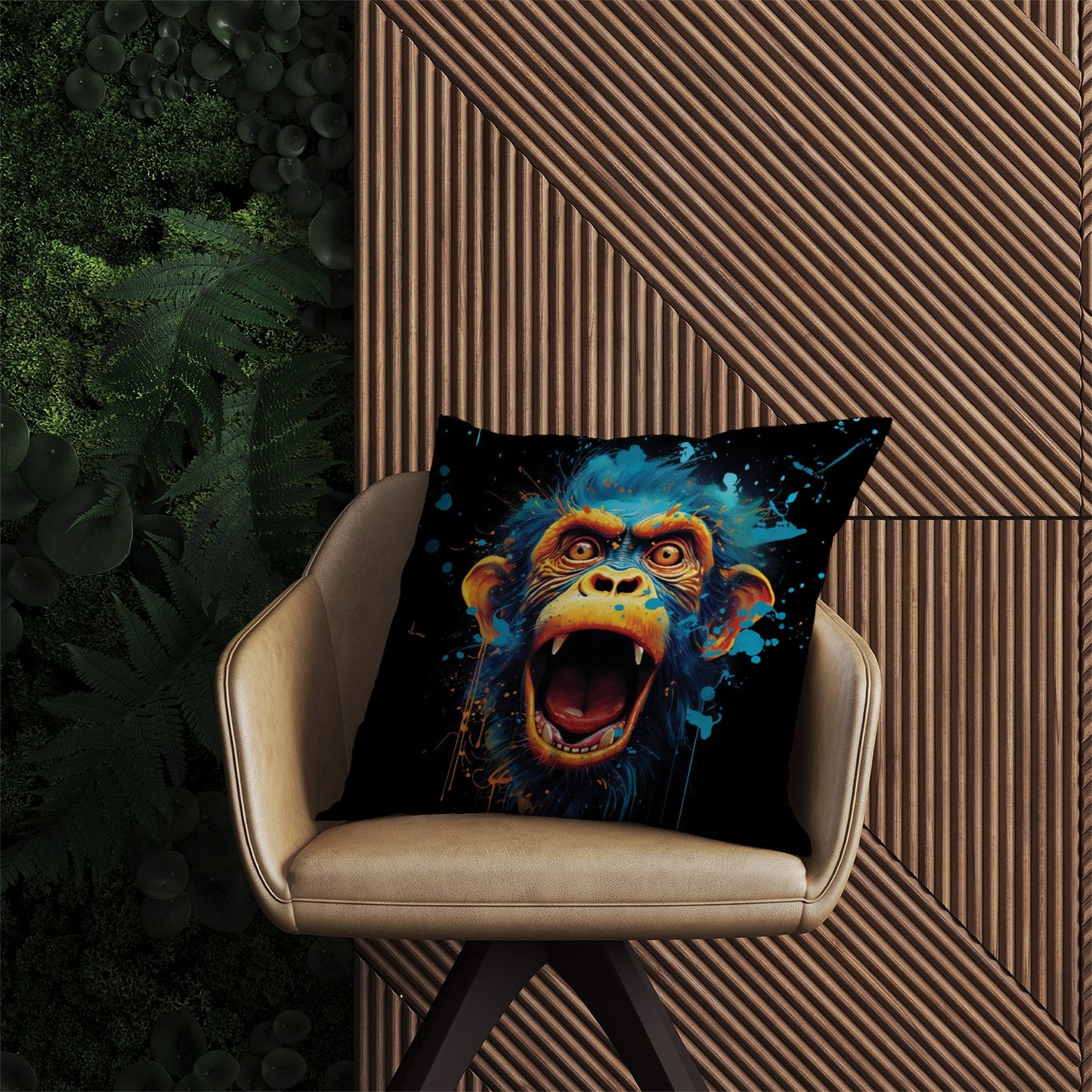 Crazy Monkey face Splashart Outdoor Cushion