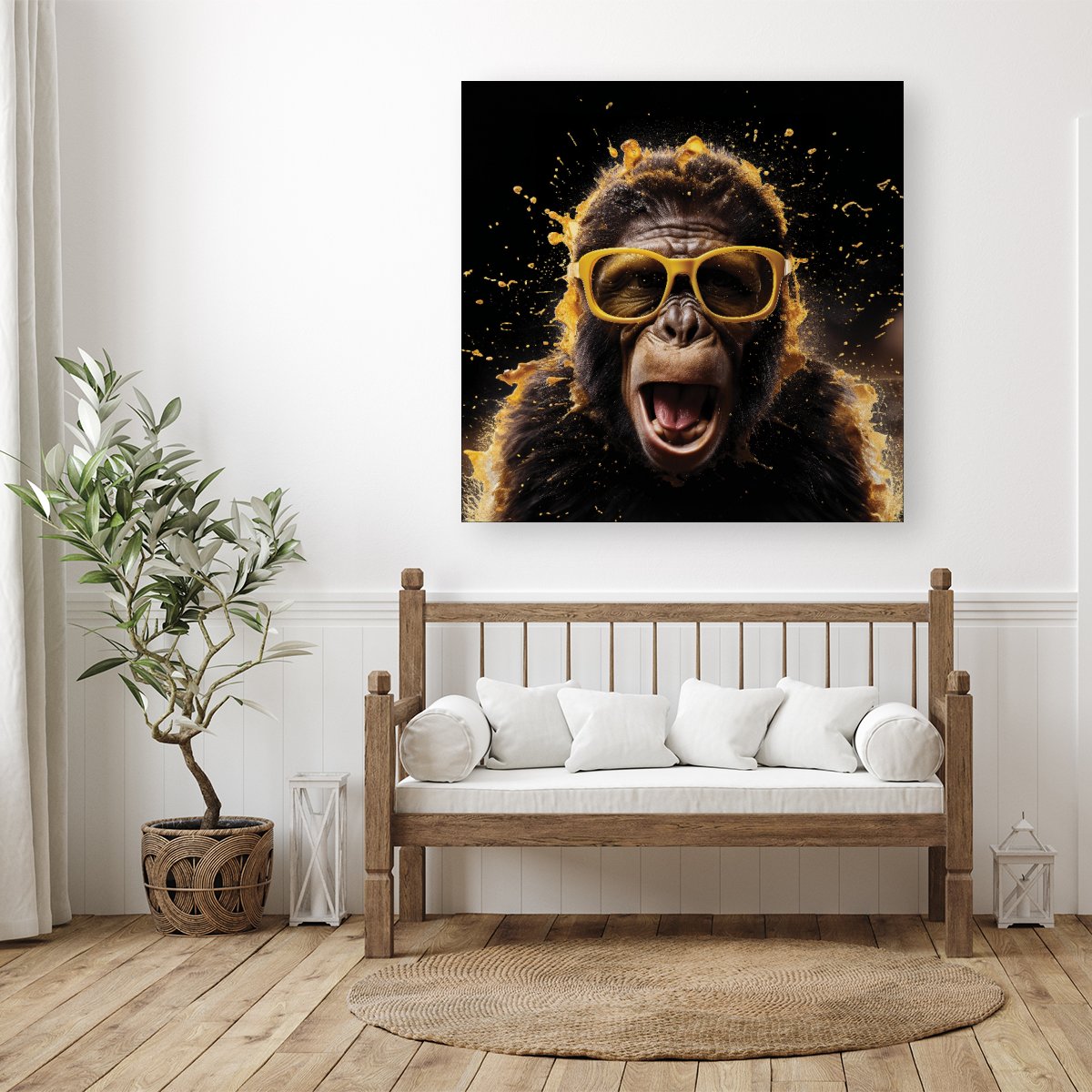 Splashart Monkey Face With Yellow Glasses Canvas