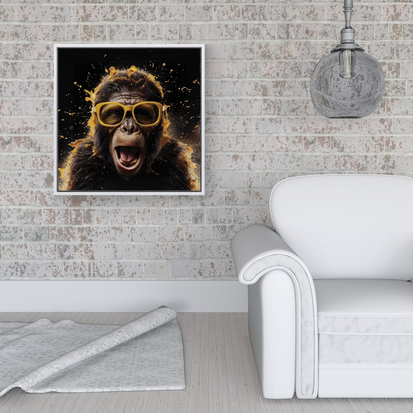 Splashart Monkey Face With Yellow Glasses Framed Canvas