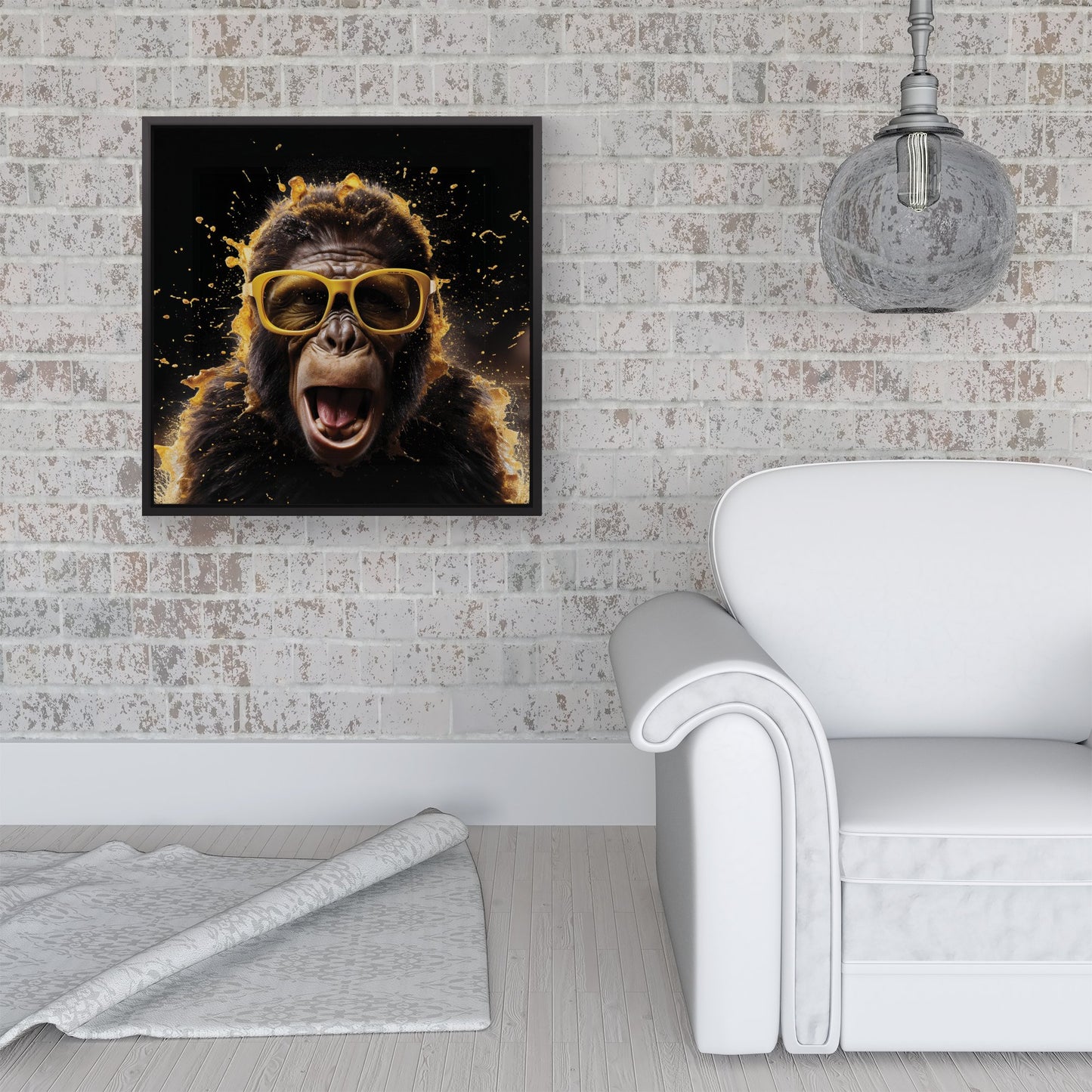 Splashart Monkey Face With Yellow Glasses Framed Canvas