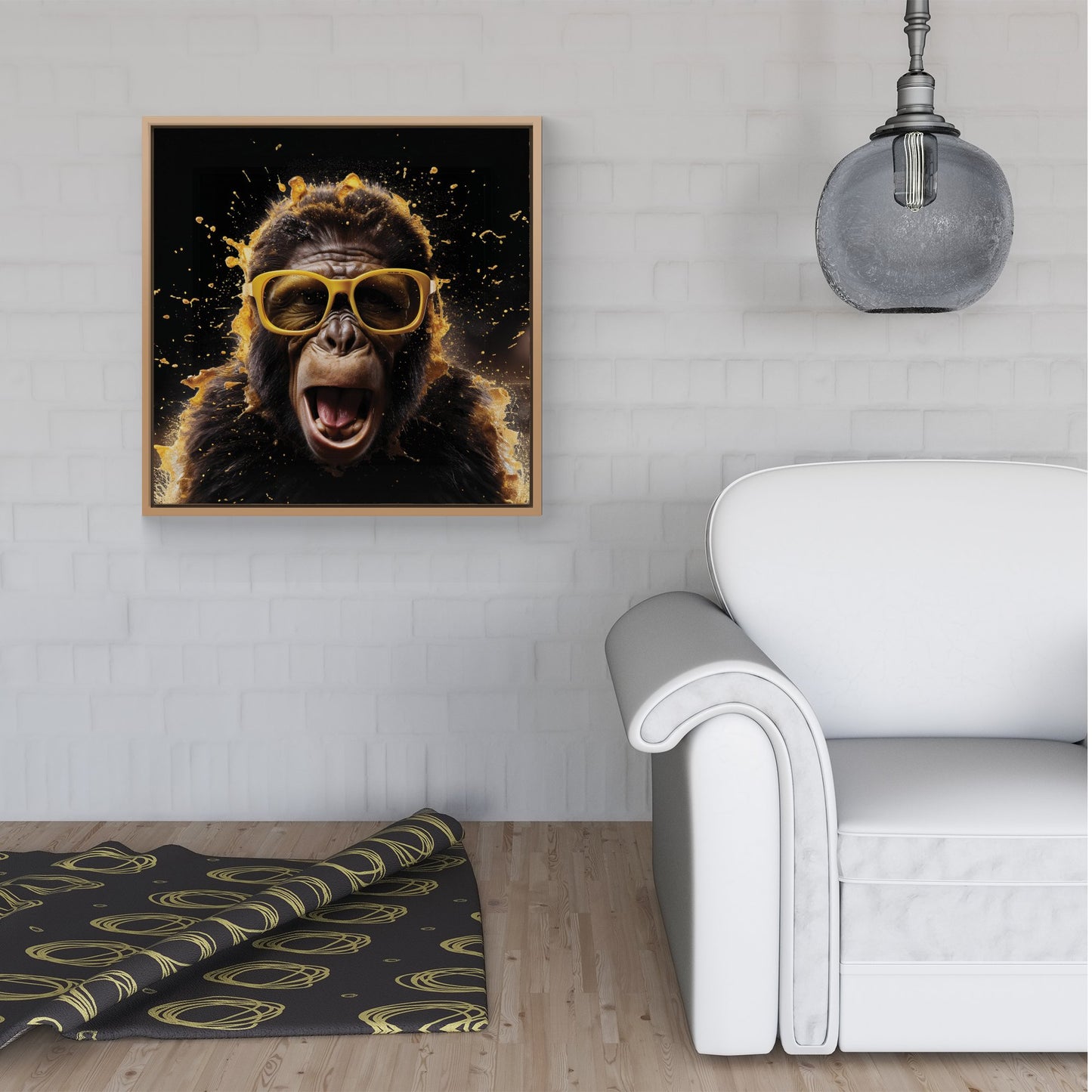 Splashart Monkey Face With Yellow Glasses Framed Canvas