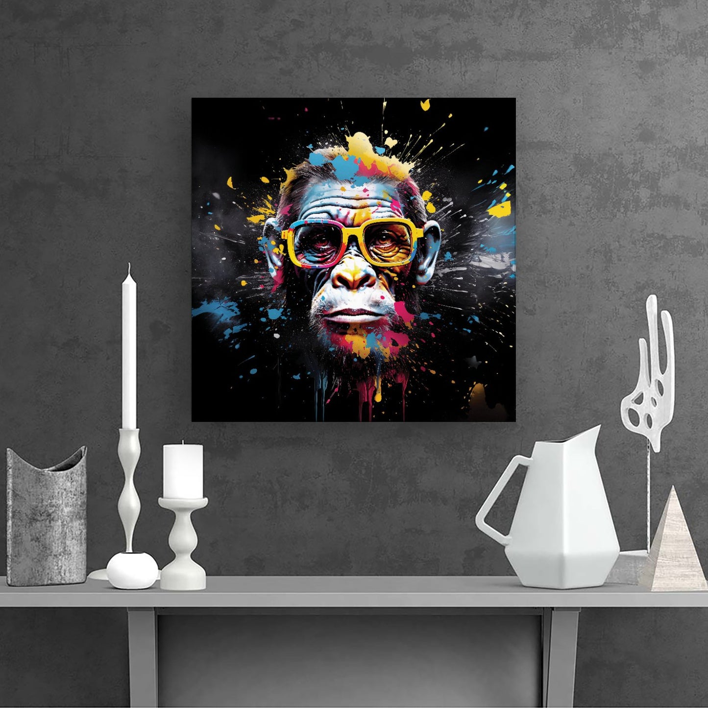 Coloured Splashart Monkey Face Canvas