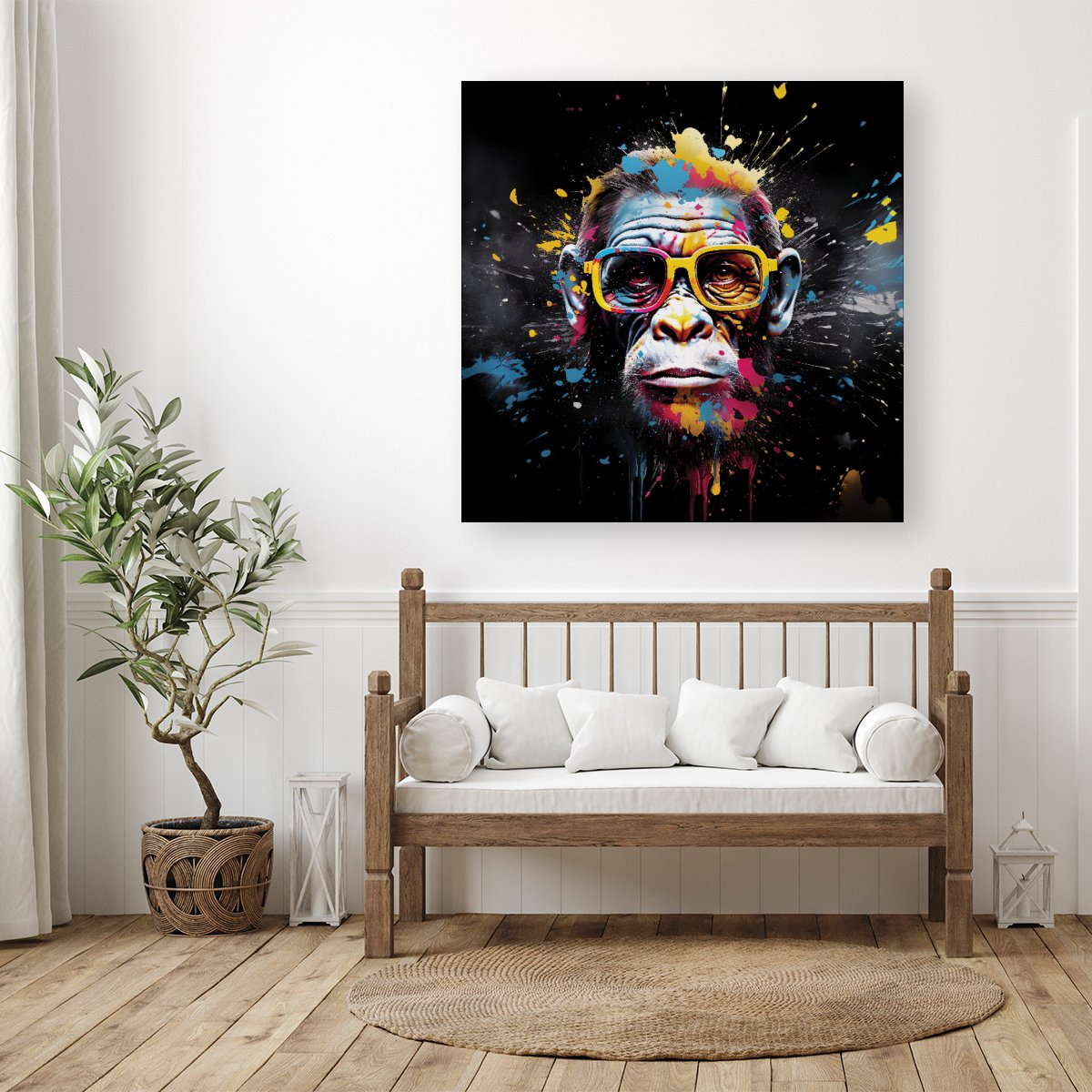 Coloured Splashart Monkey Face Canvas