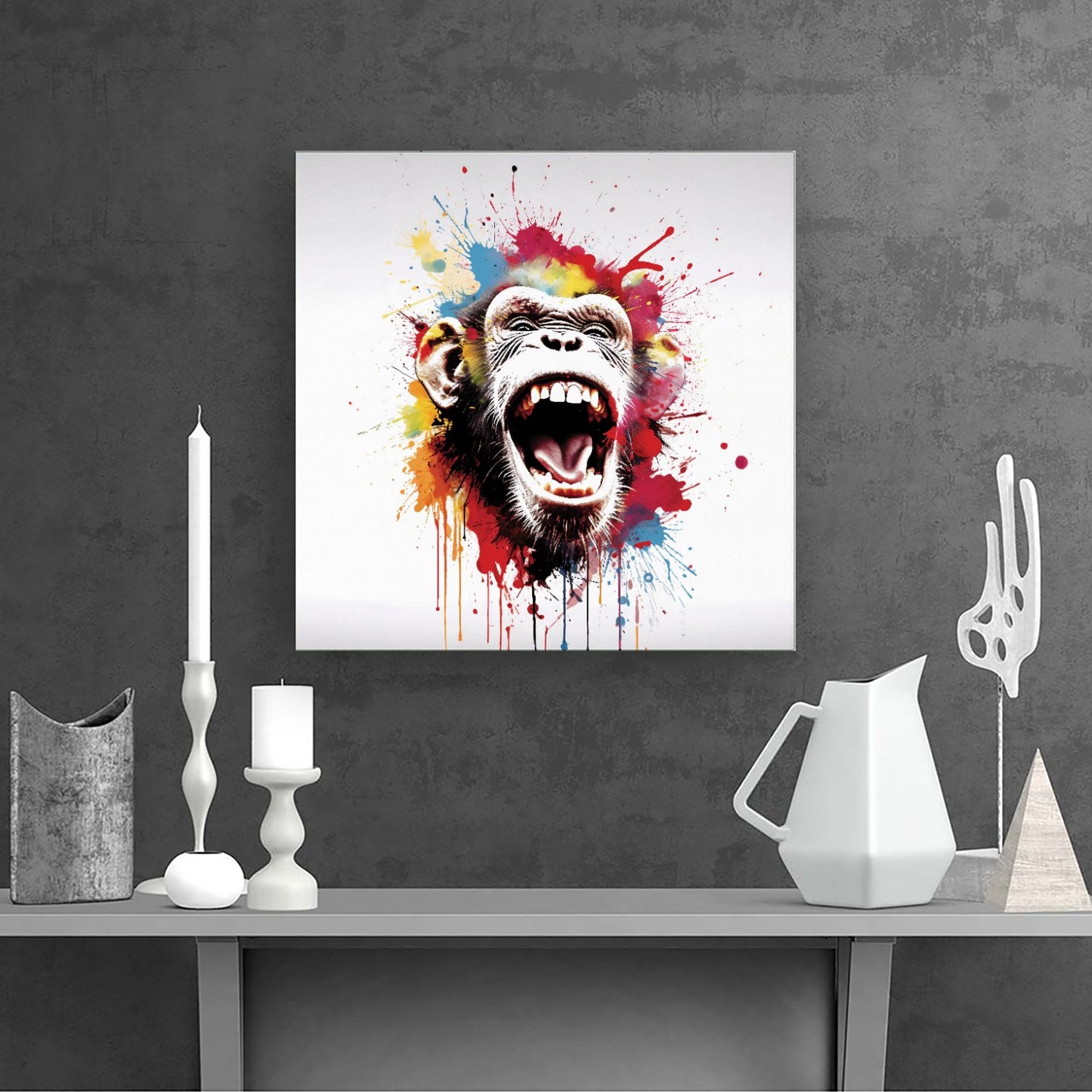 Coloured Splashart Crazy Monkey Face Canvas