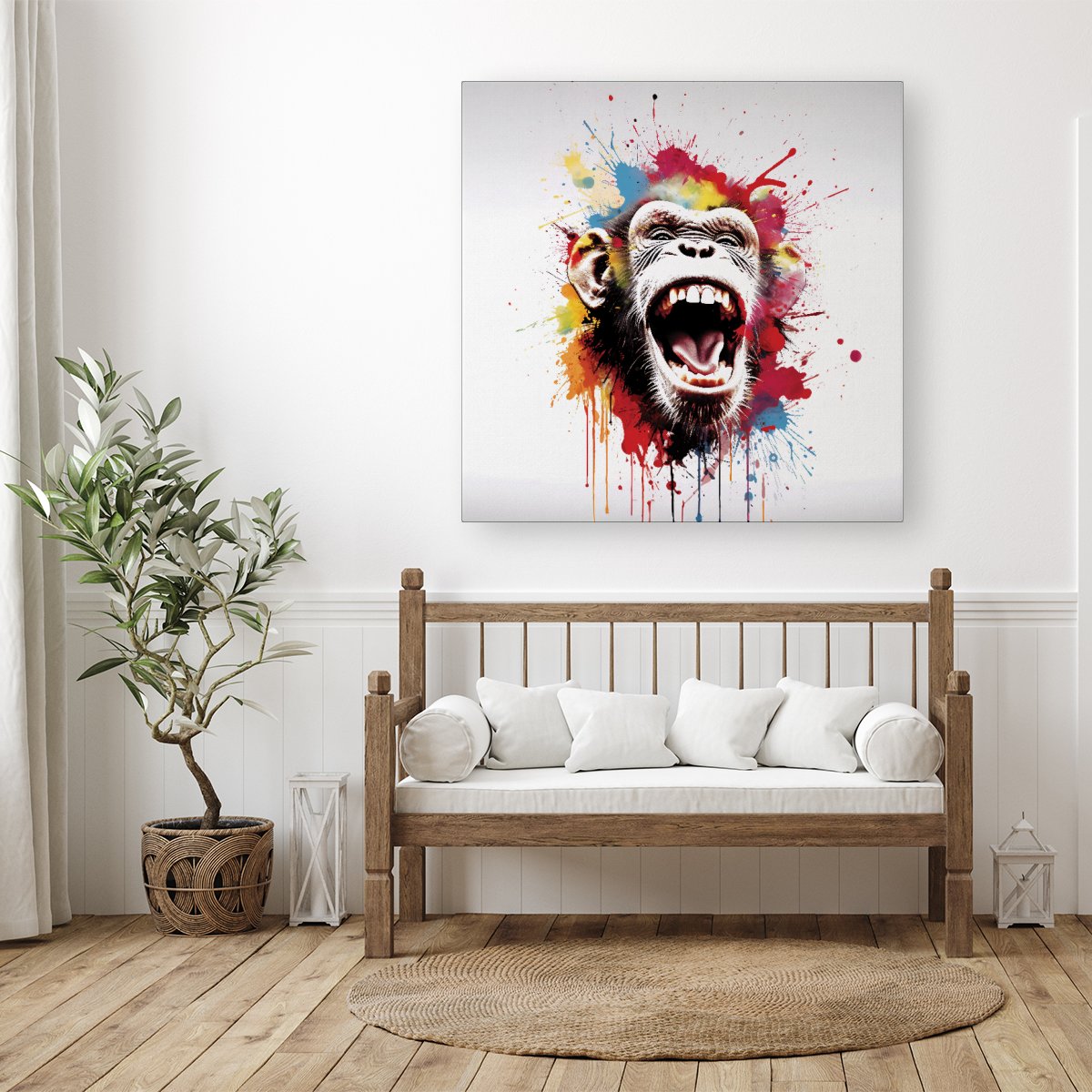 Coloured Splashart Crazy Monkey Face Canvas