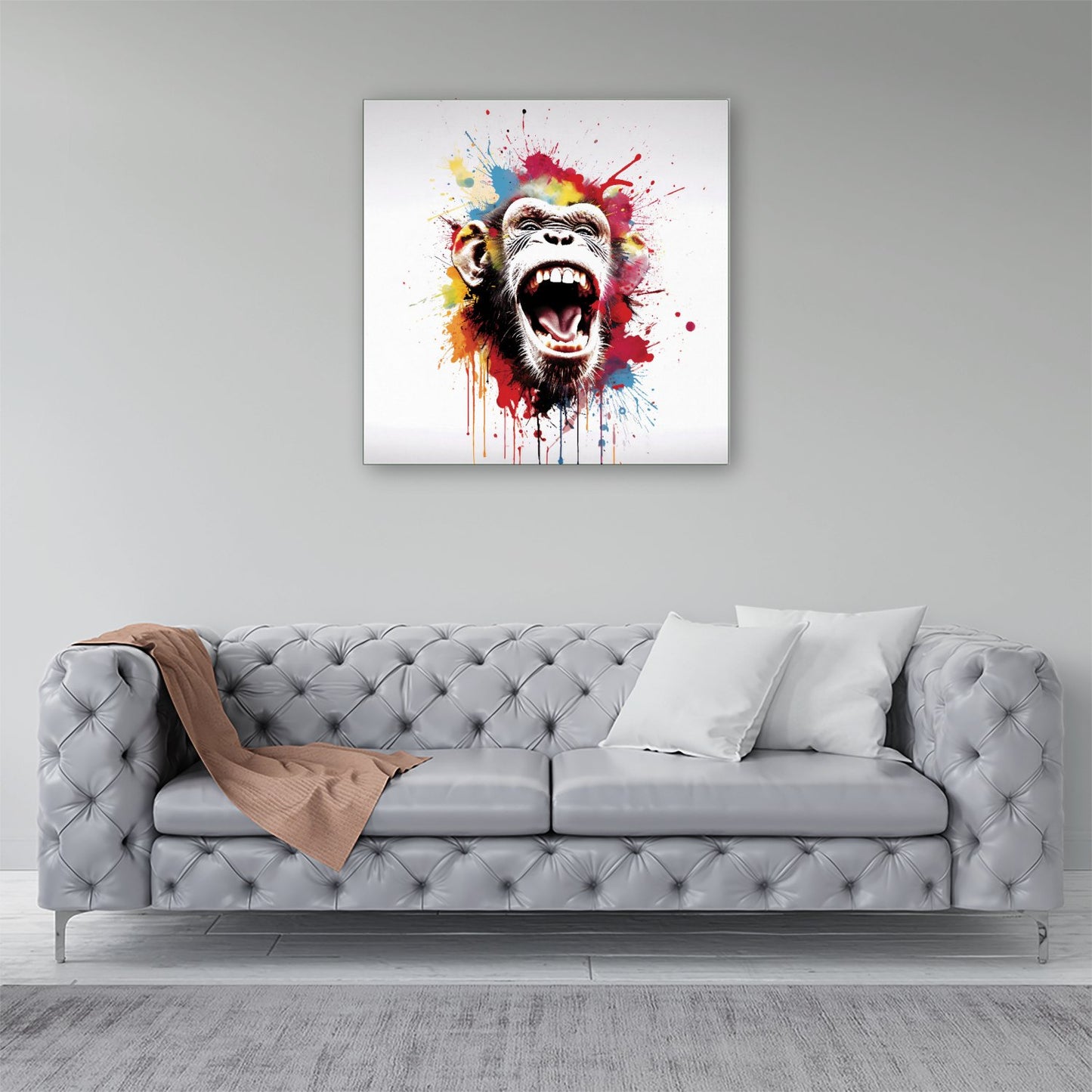 Coloured Splashart Crazy Monkey Face Canvas