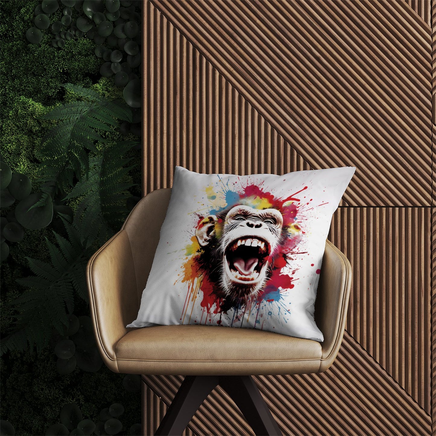 Coloured Splashart Crazy Monkey Face Outdoor Cushion