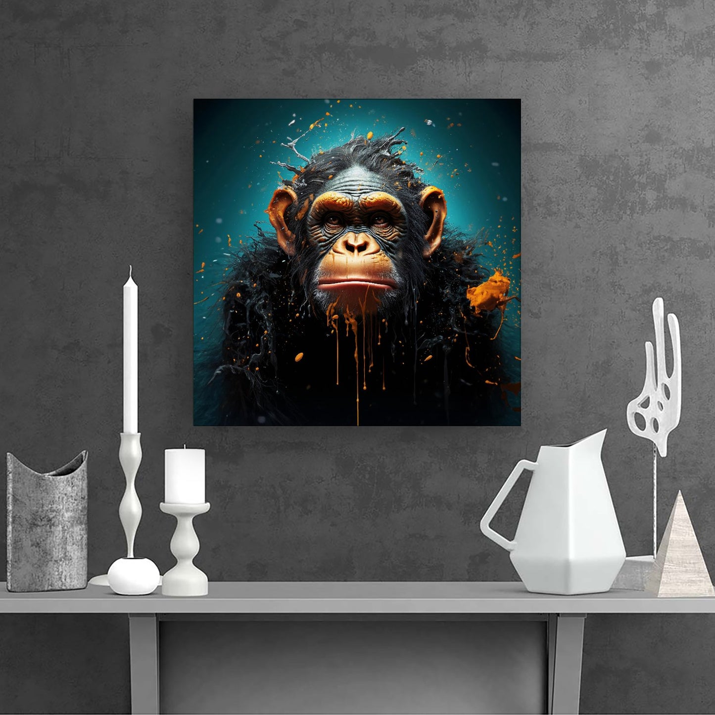 Monkey Face Splashart Blue Canvas