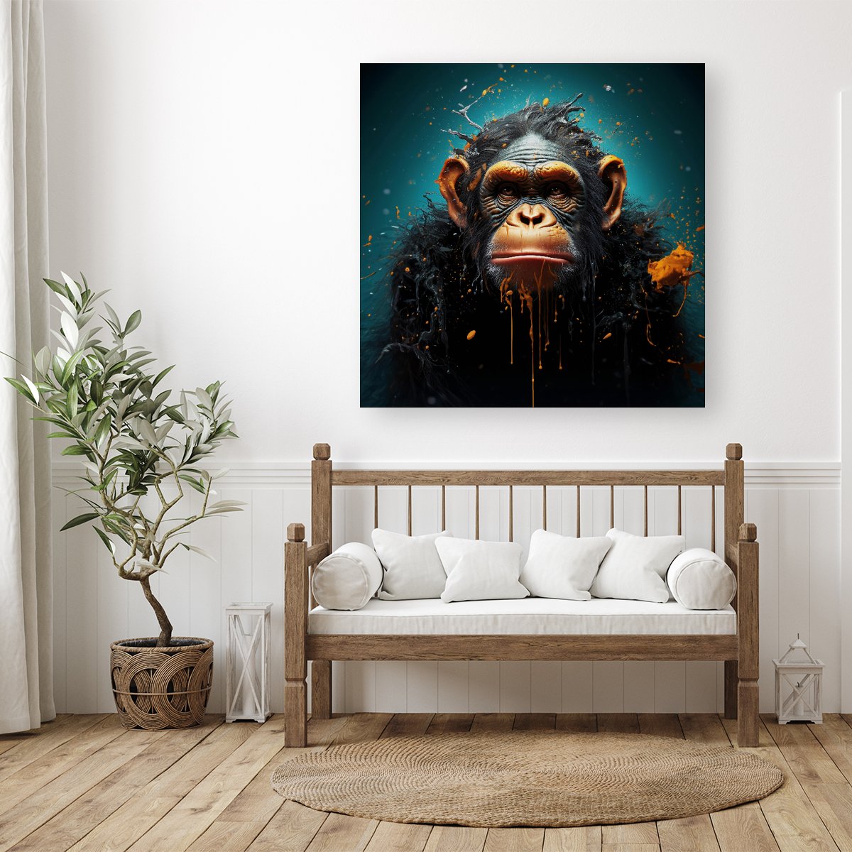 Monkey Face Splashart Blue Canvas