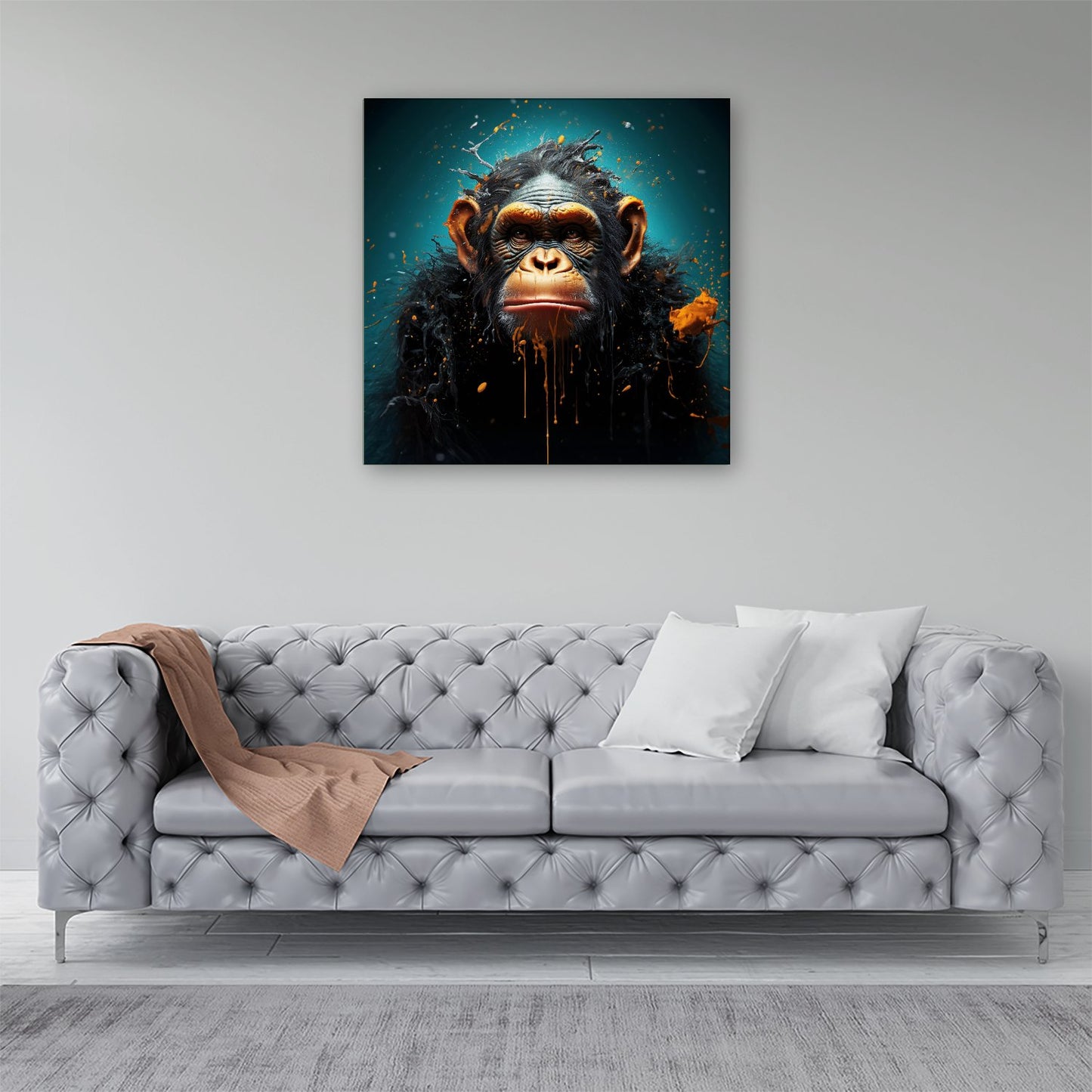 Monkey Face Splashart Blue Canvas