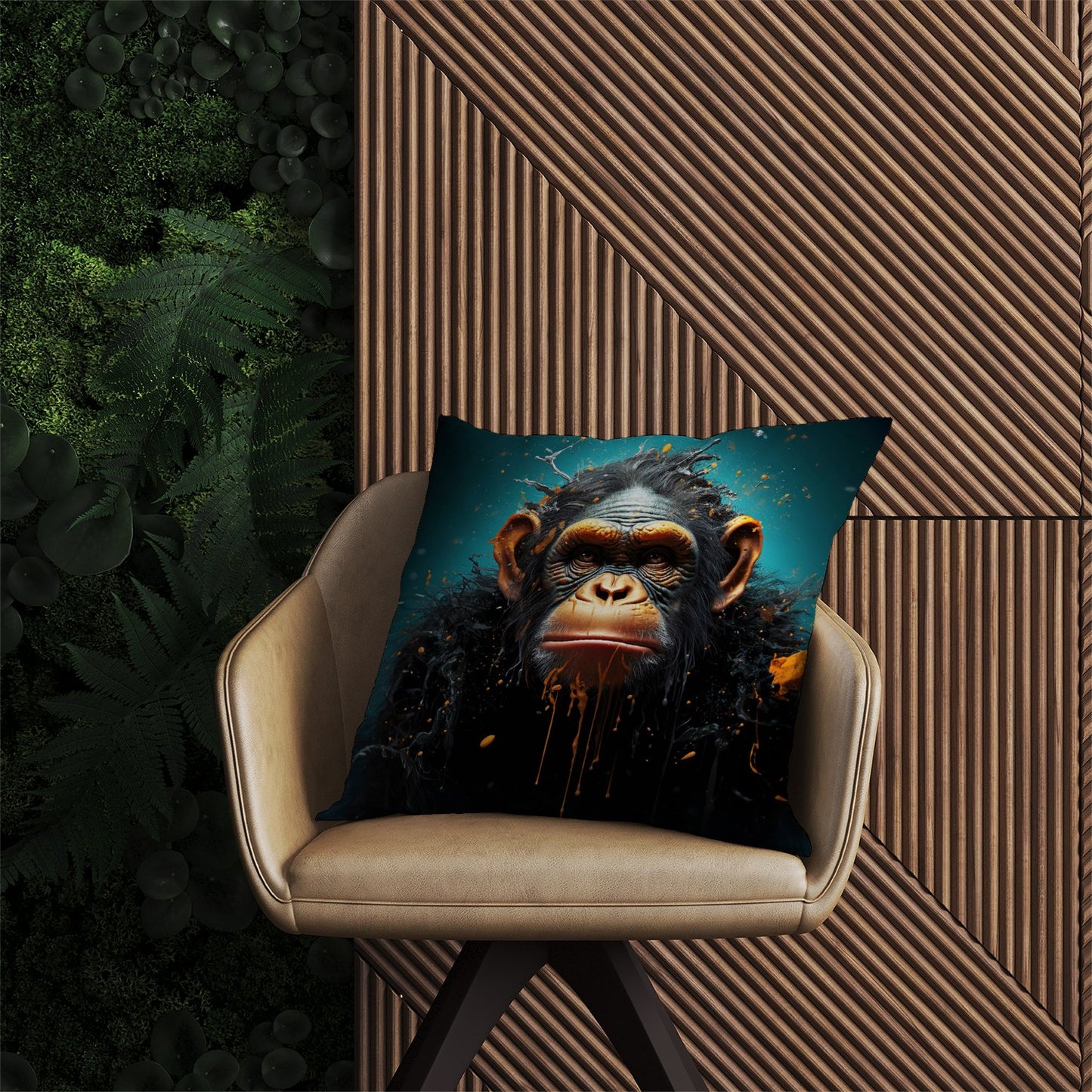 Monkey Face Splashart Blue Outdoor Cushion