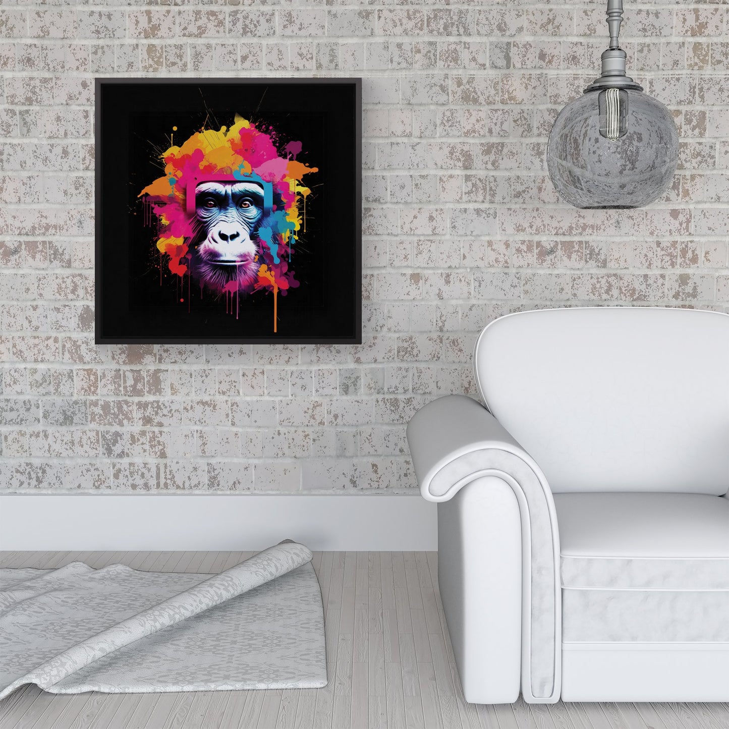 Multi Coloured Monkey Face Framed Canvas