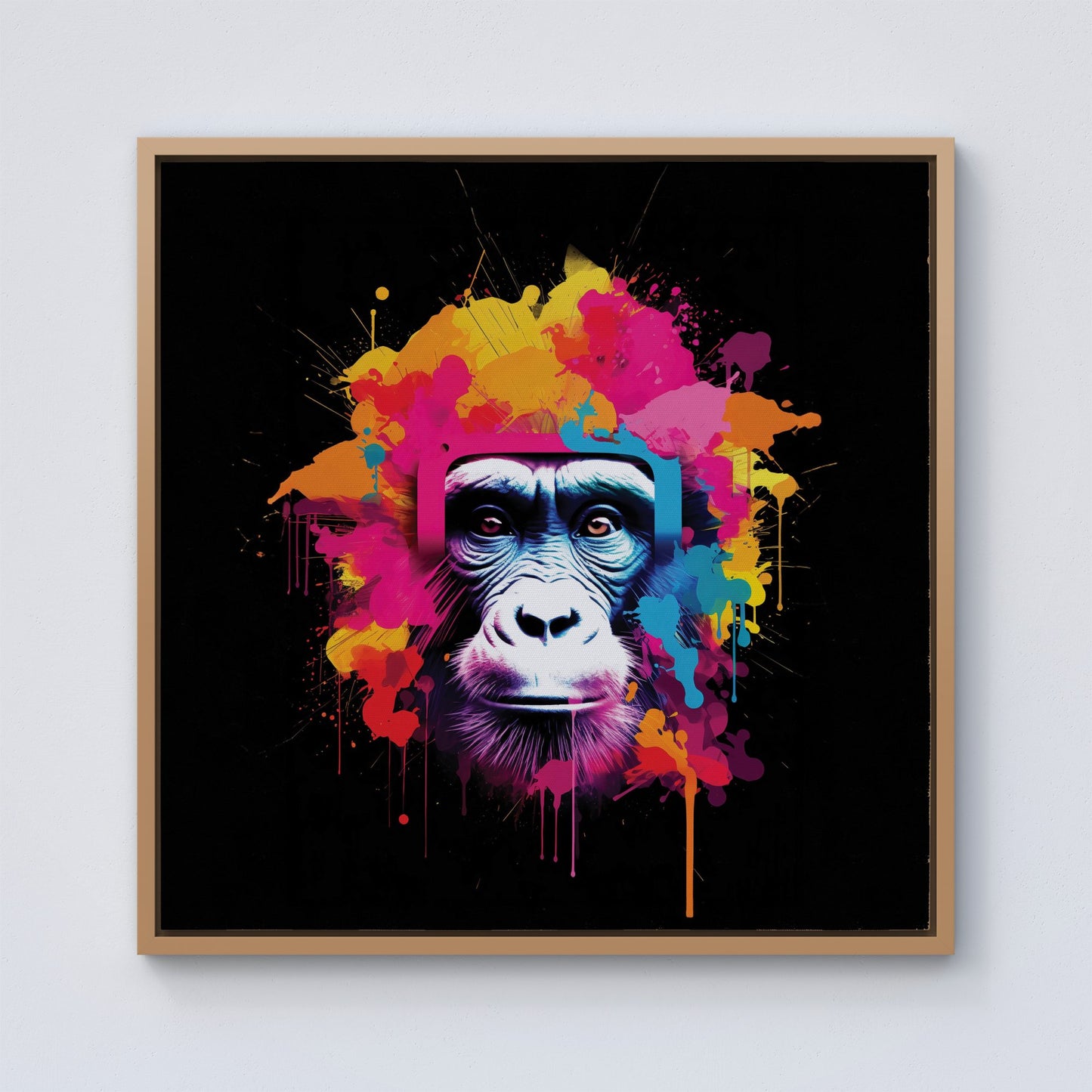 Multi Coloured Monkey Face Framed Canvas