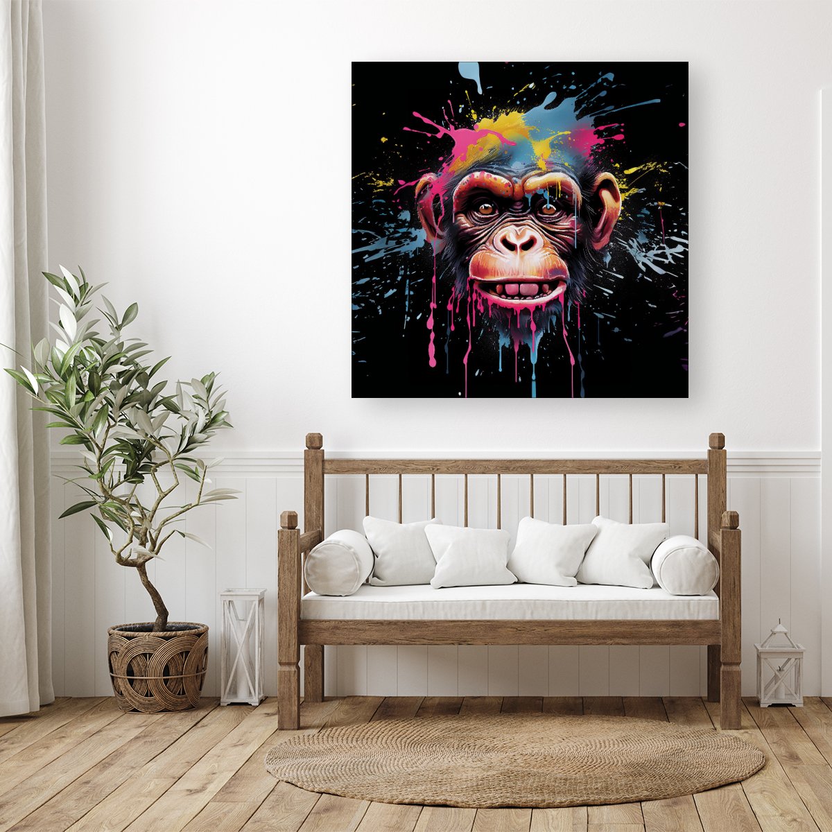 Multi Coloured Monkey Face Splashart Canvas