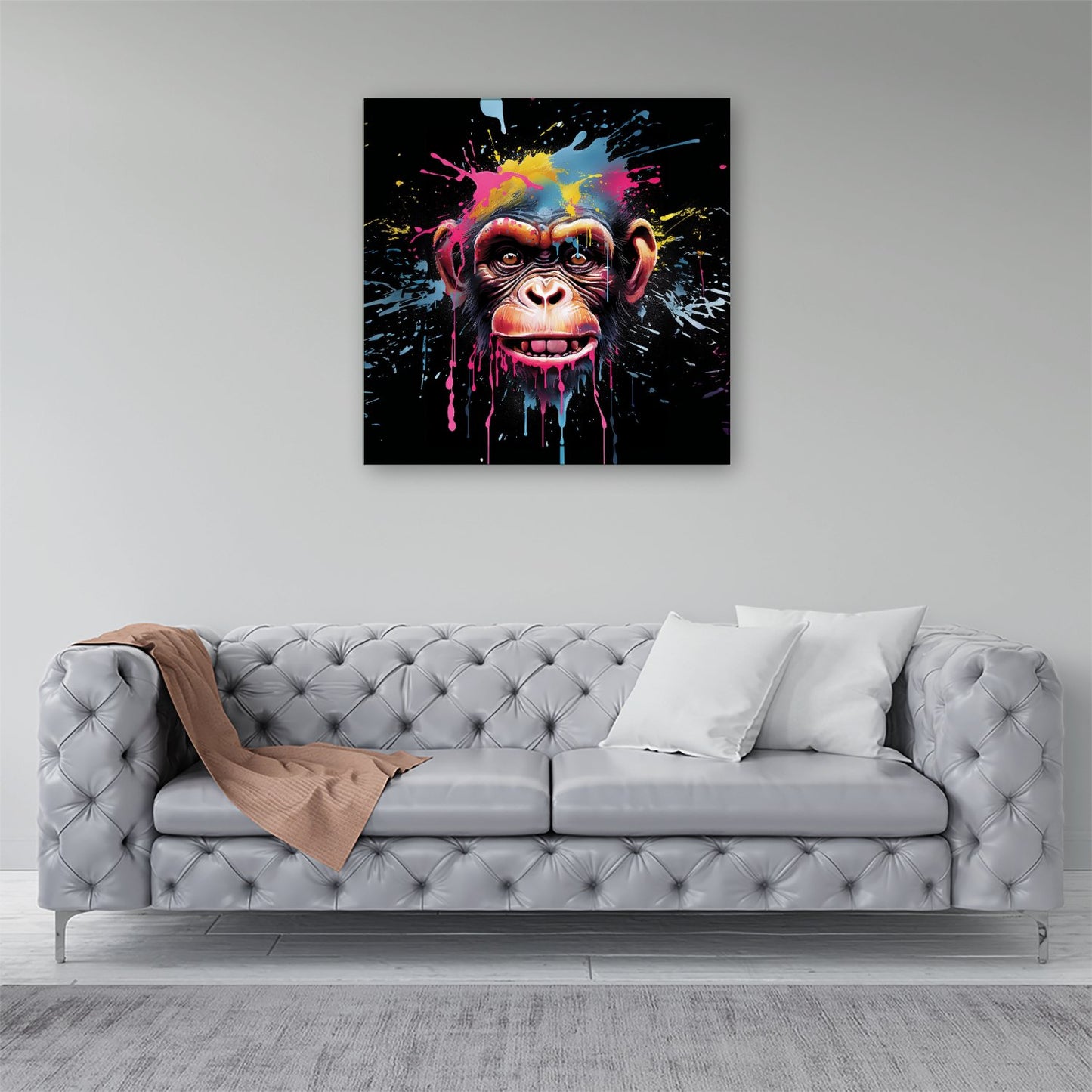 Multi Coloured Monkey Face Splashart Canvas