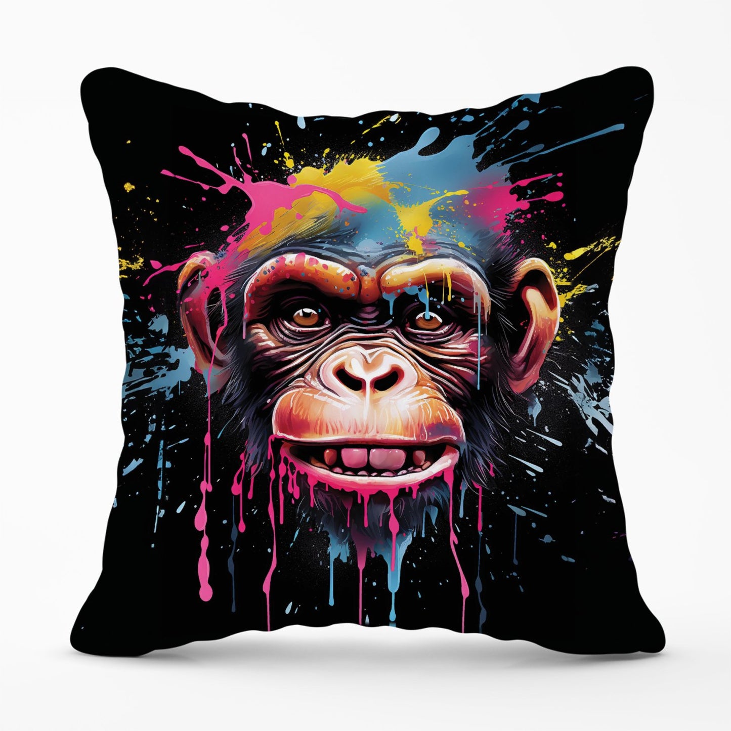 Multi Coloured Monkey Face Splashart Outdoor Cushion