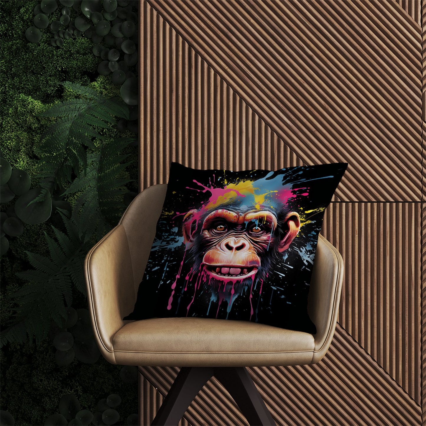 Multi Coloured Monkey Face Splashart Outdoor Cushion