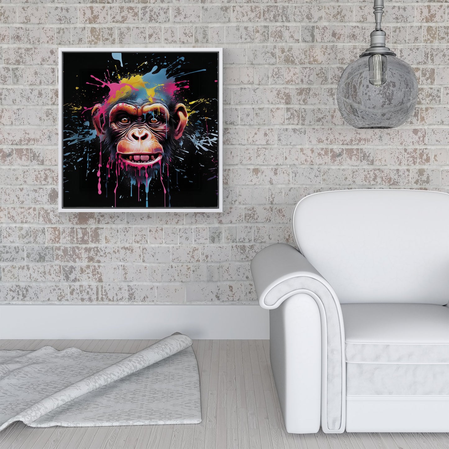 Multi Coloured Monkey Face Splashart Framed Canvas