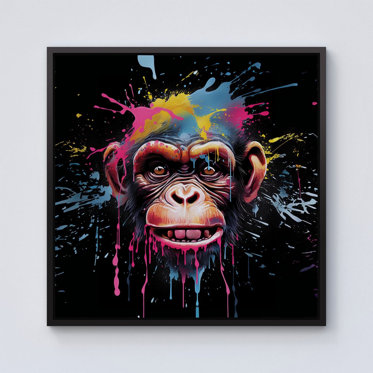Multi Coloured Monkey Face Splashart Framed Canvas