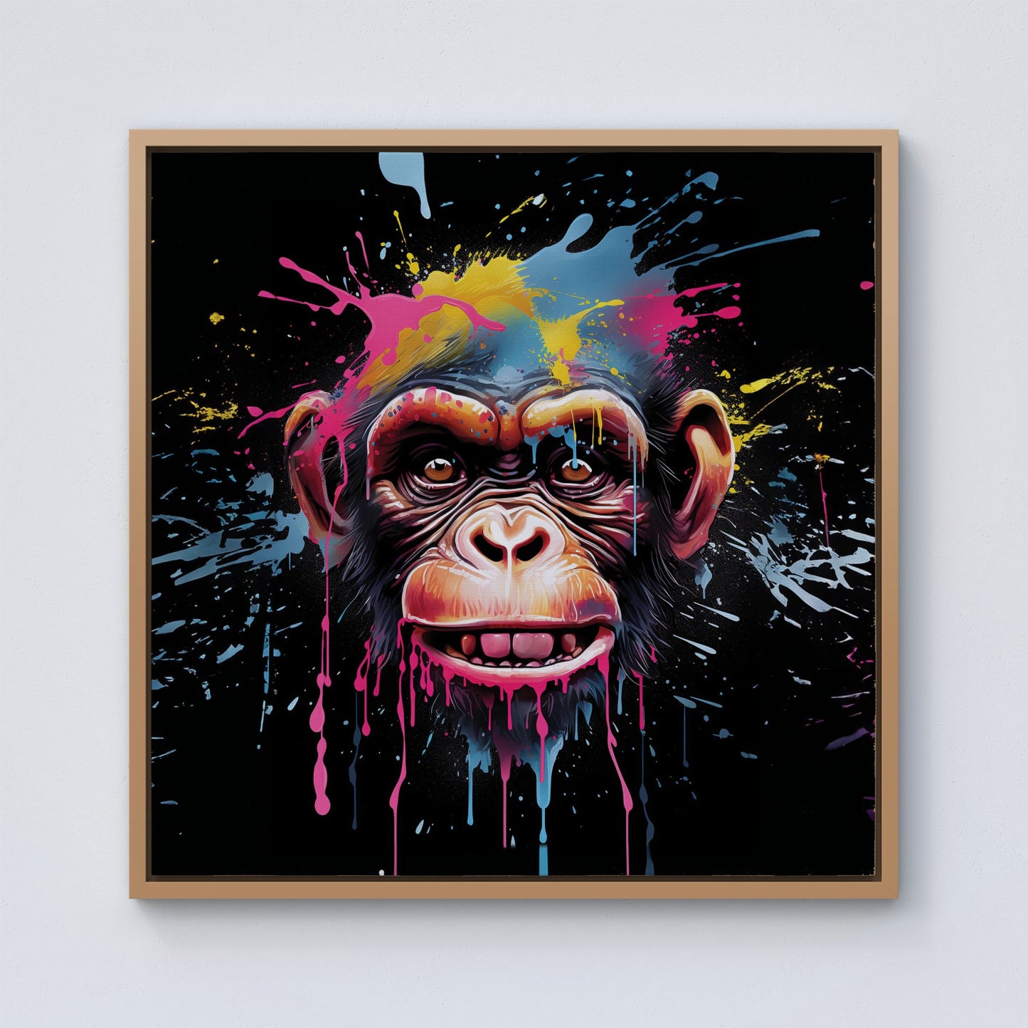 Multi Coloured Monkey Face Splashart Framed Canvas