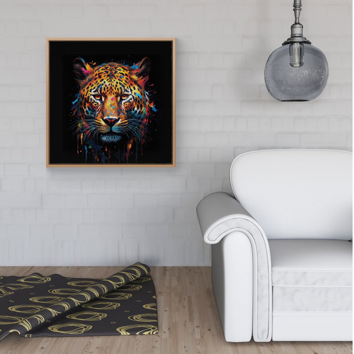 Splashart Leopard Face Framed Canvas